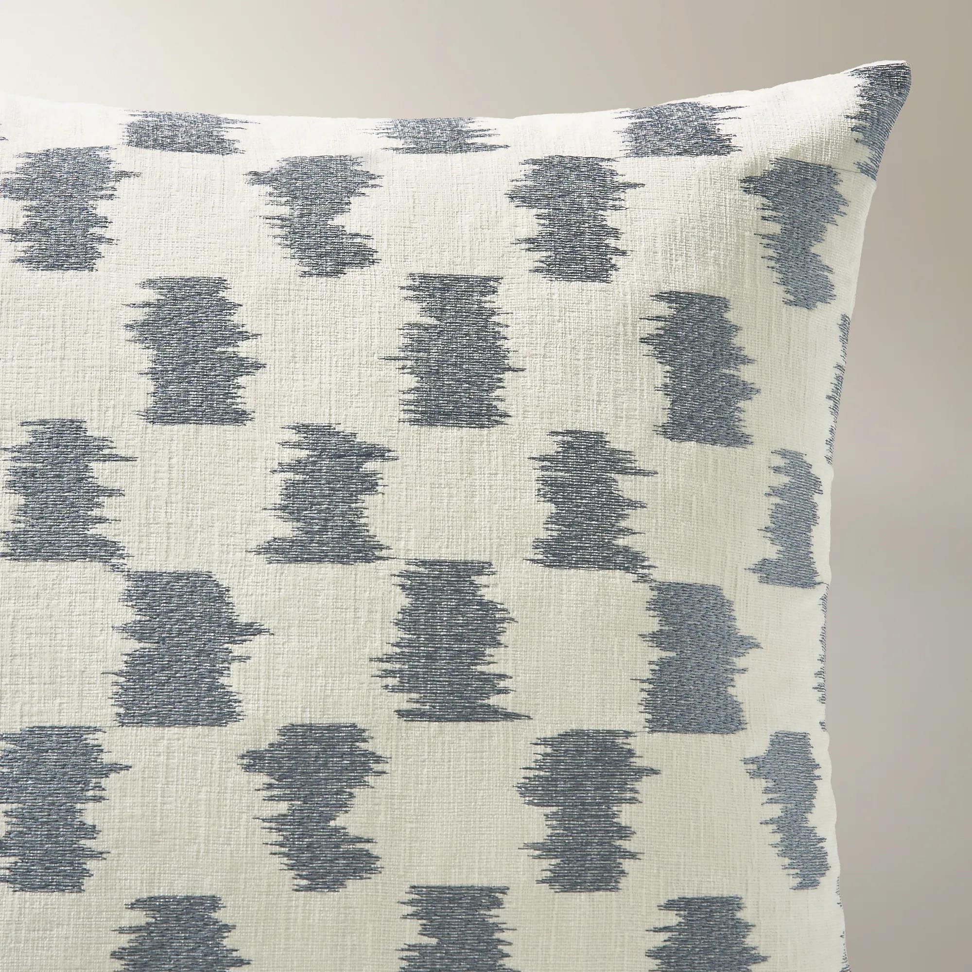 Scacco Check Embroidered Pillow 22" - Dusty Blue/Ivory