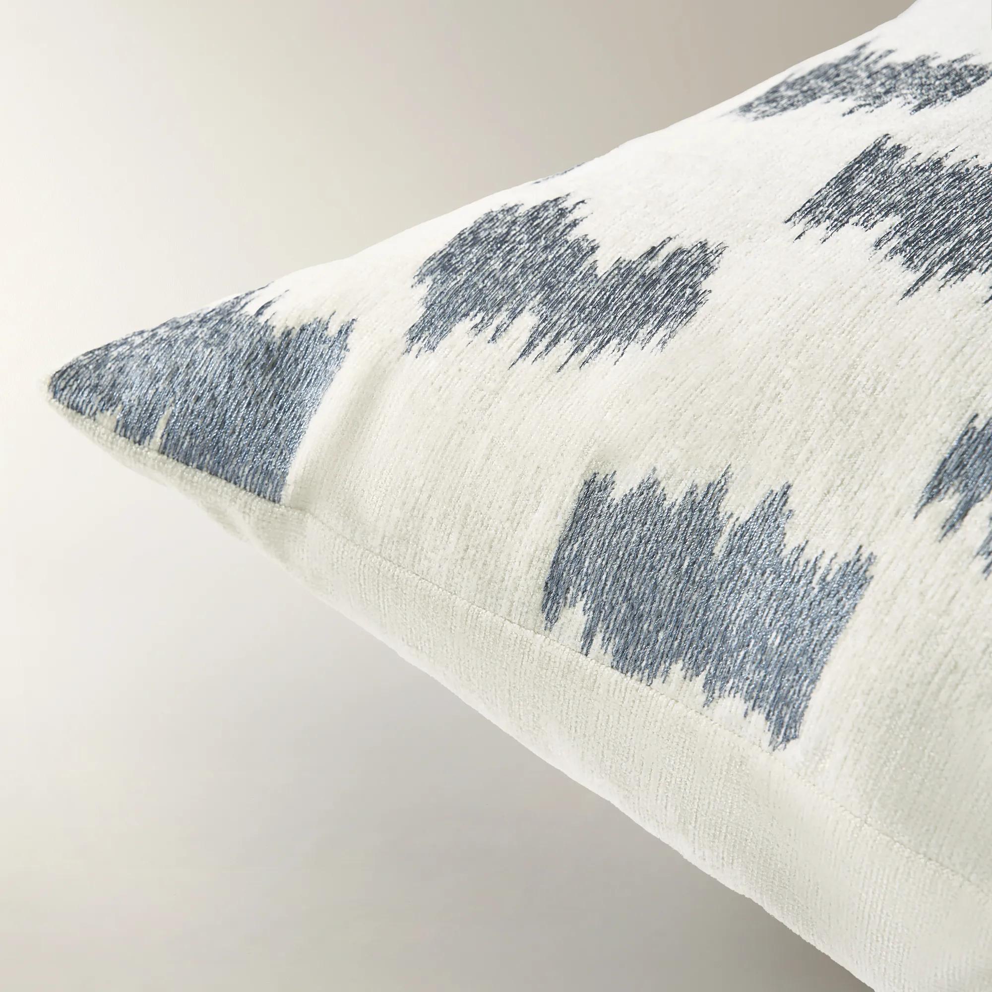 Scacco Check Embroidered Pillow 22" - Dusty Blue/Ivory