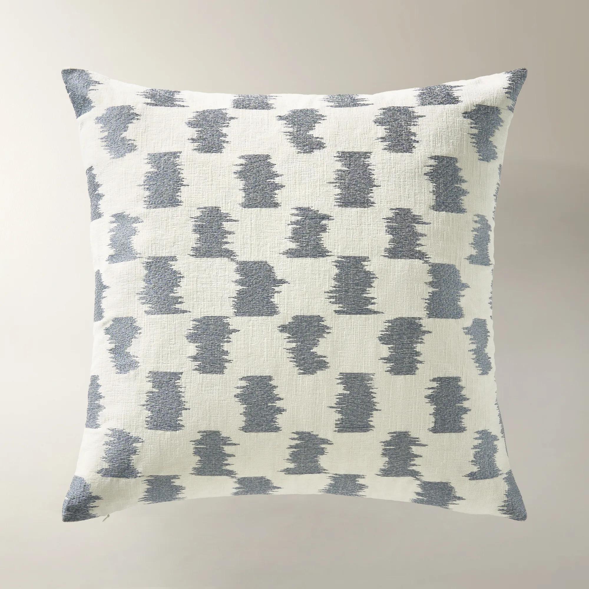 Scacco Check Embroidered Pillow 22" - Dusty Blue/Ivory