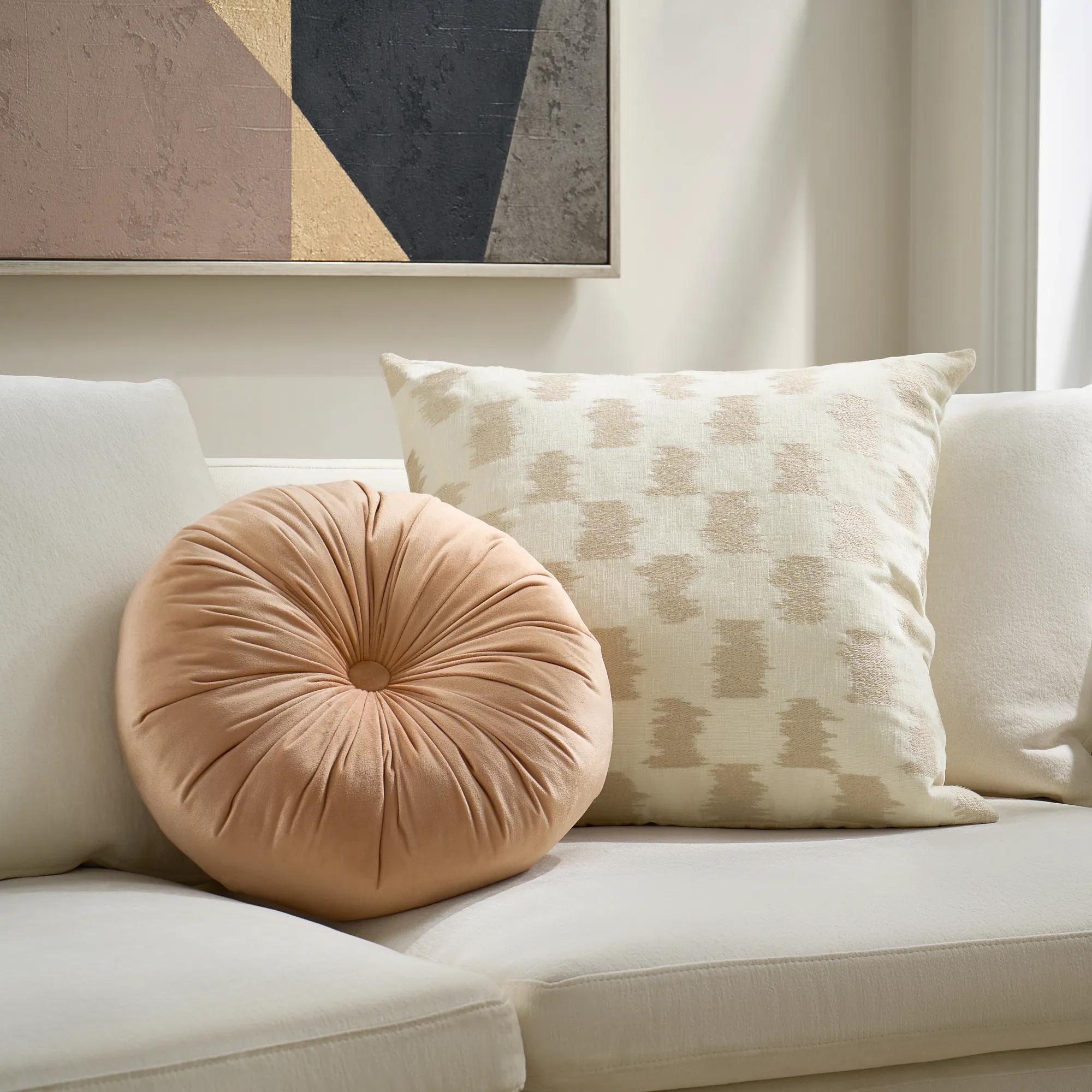 Scacco Check Embroidered Pillow 22" - Taupe/Ivory