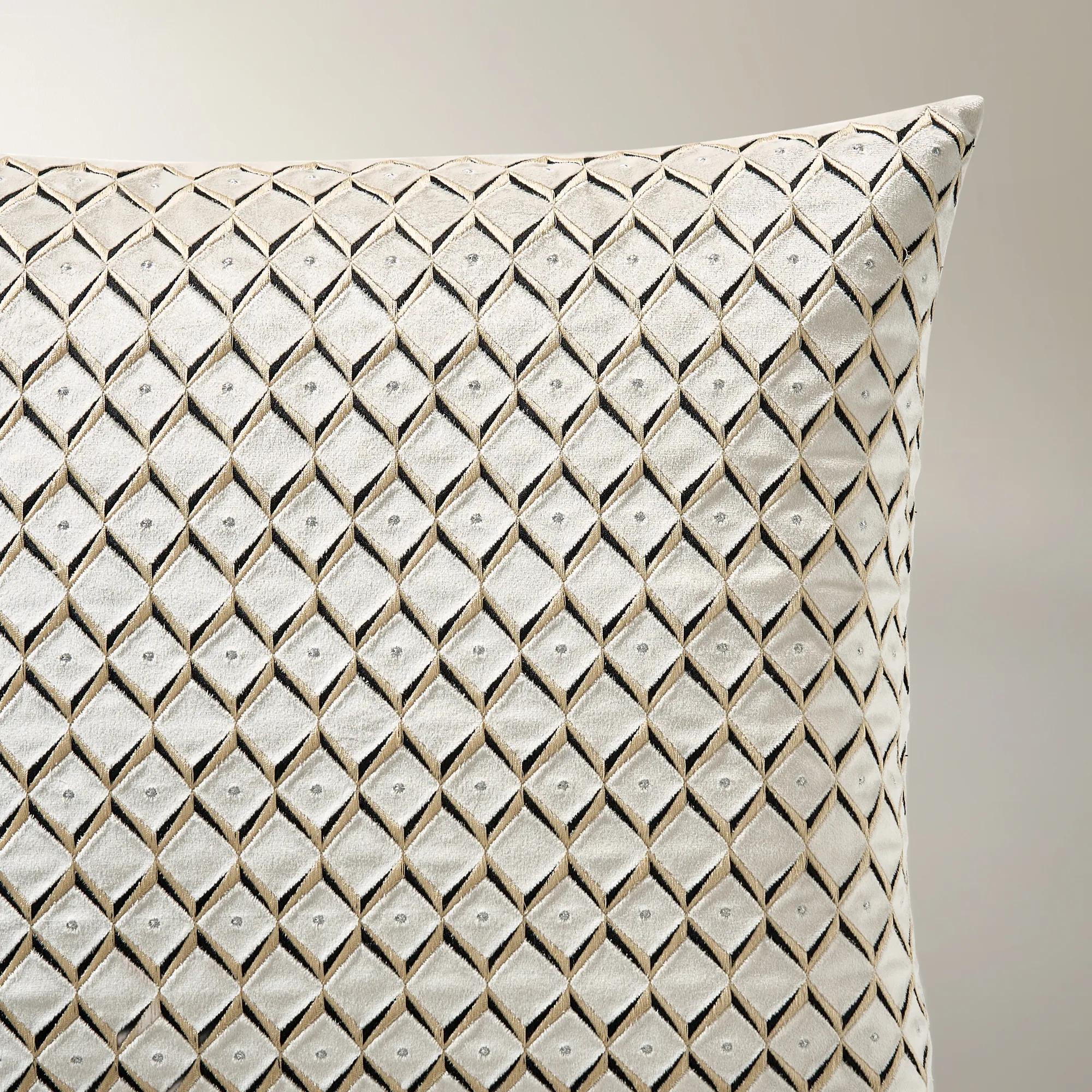 Boucard Diamond Check Embroidered Pillow 22" - Alabaster