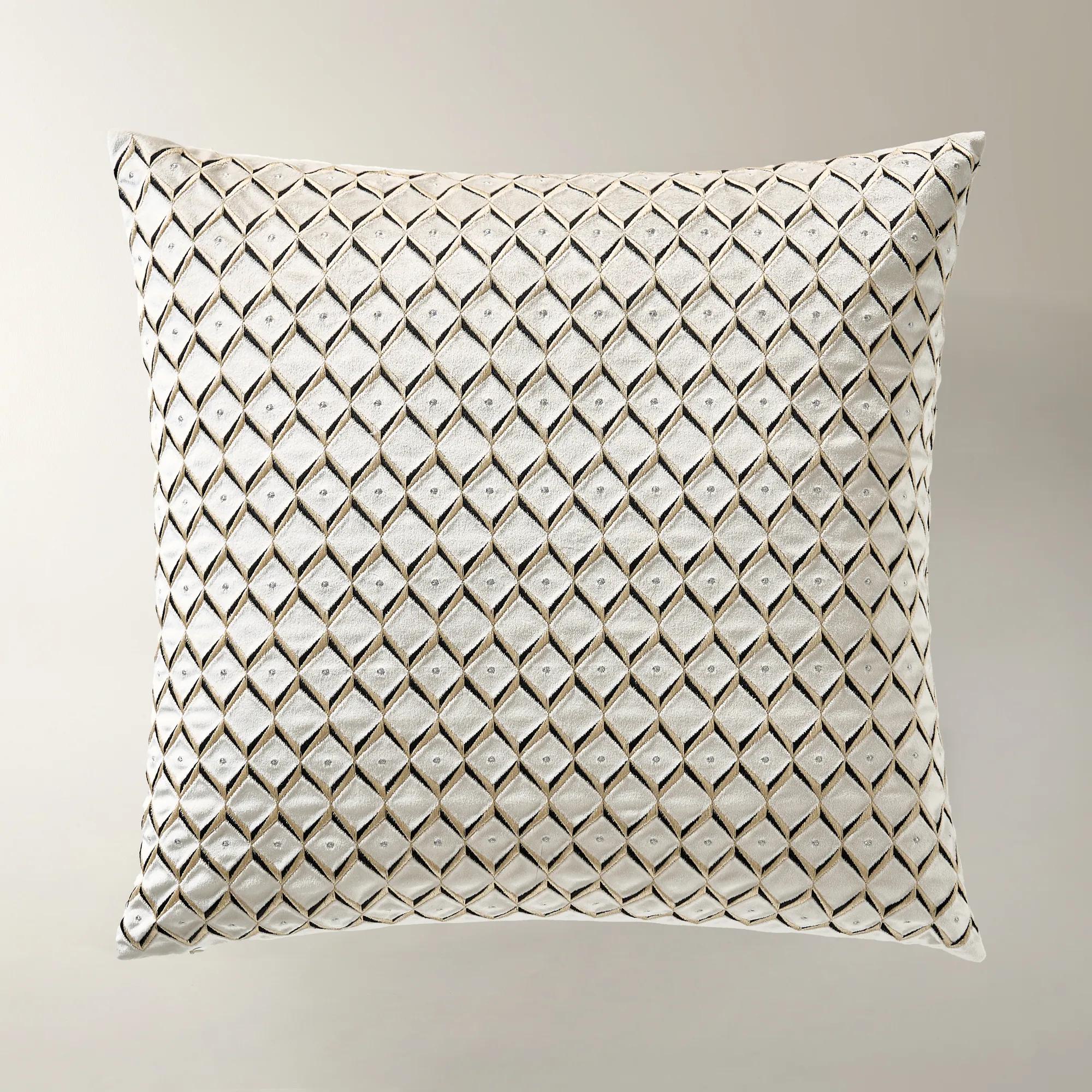 Boucard Diamond Check Embroidered Pillow 22" - Alabaster