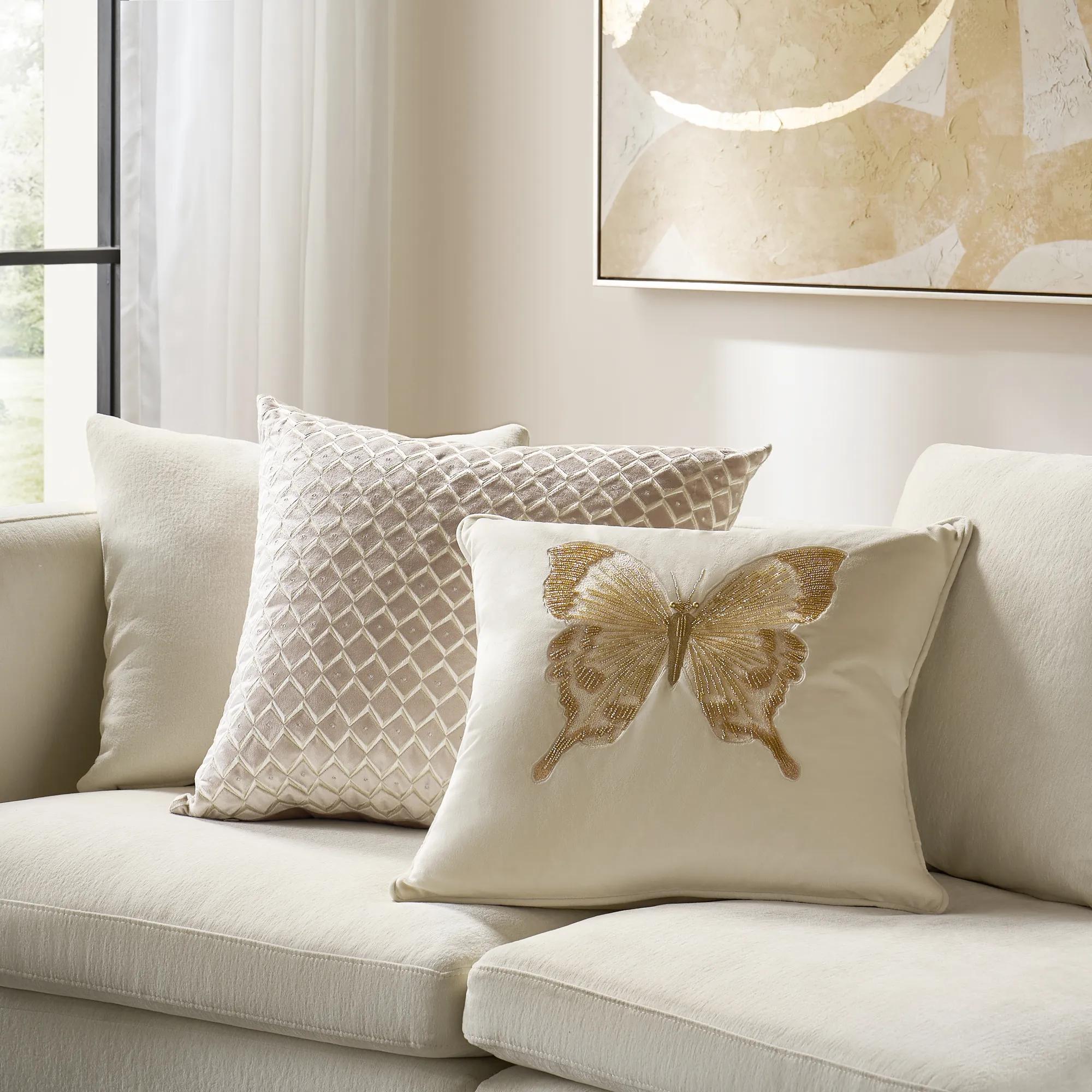 Boucard Diamond Check Embroidered Pillow 22" - Taupe