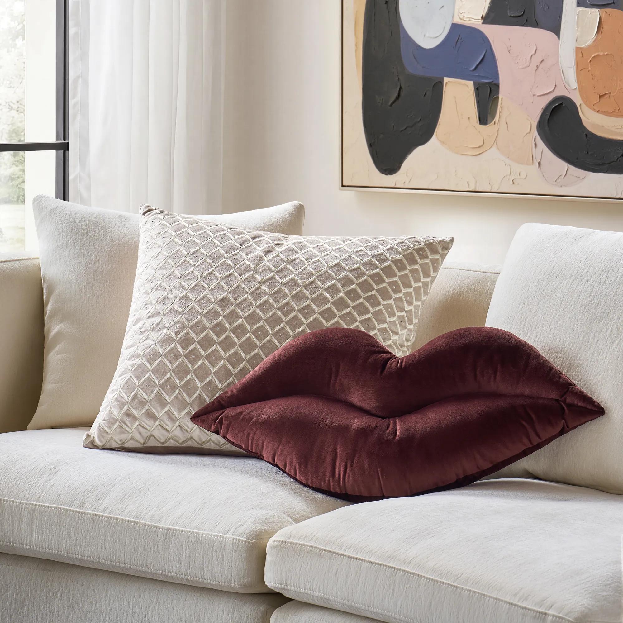 Boucard Diamond Check Embroidered Pillow 22" - Taupe