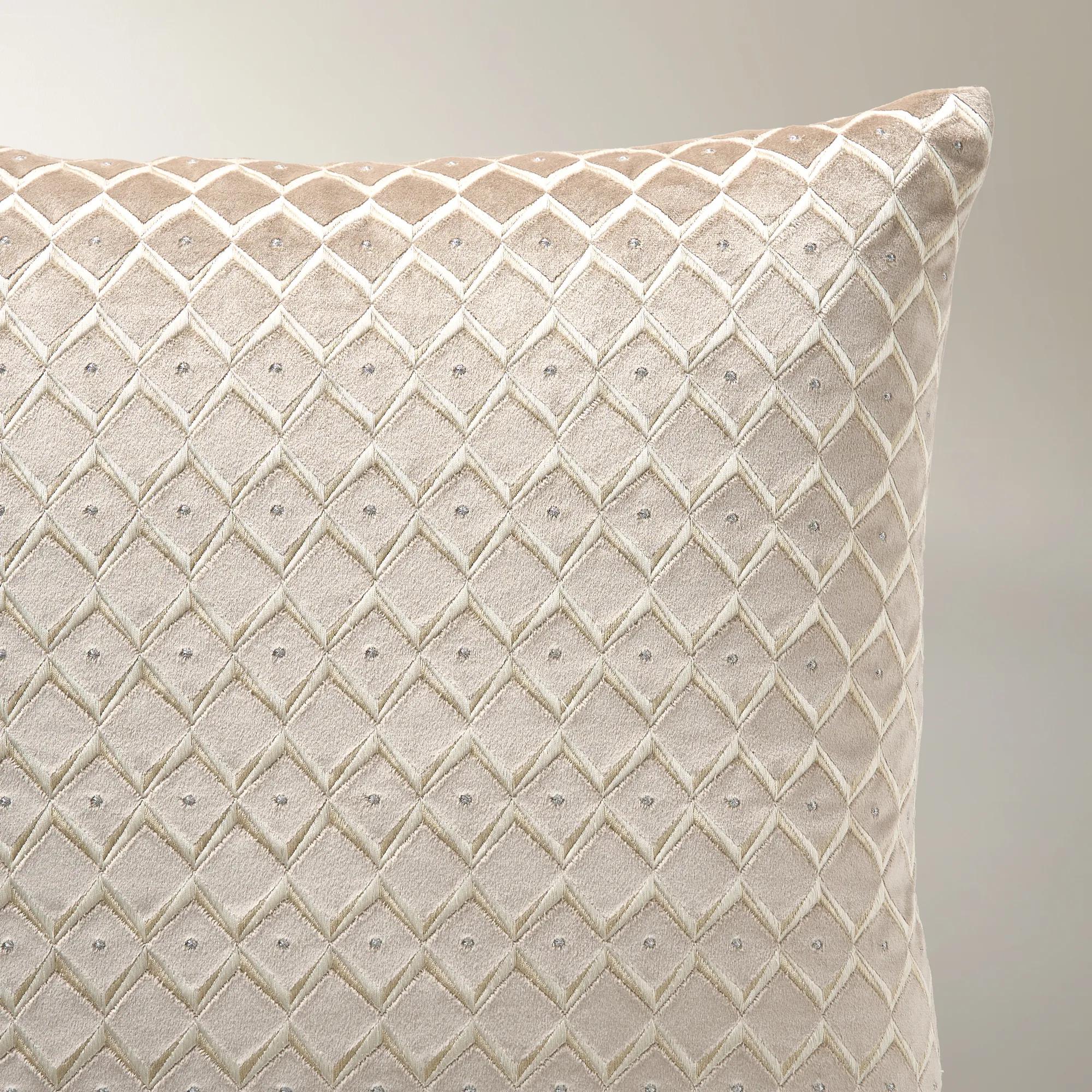 Boucard Diamond Check Embroidered Pillow 22" - Taupe