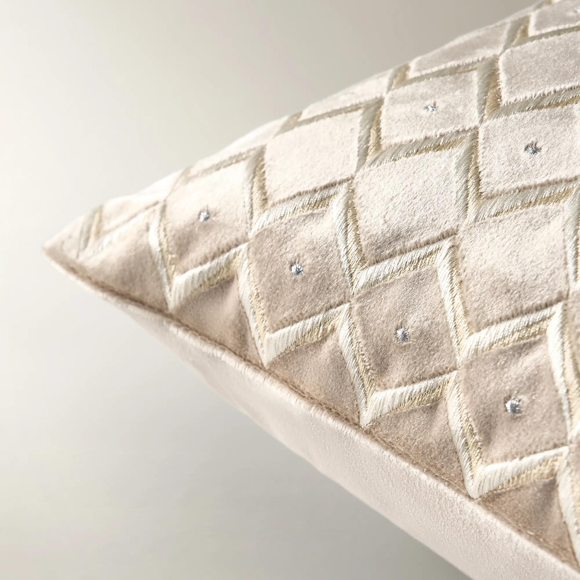 Boucard Diamond Check Embroidered Pillow 22" - Taupe