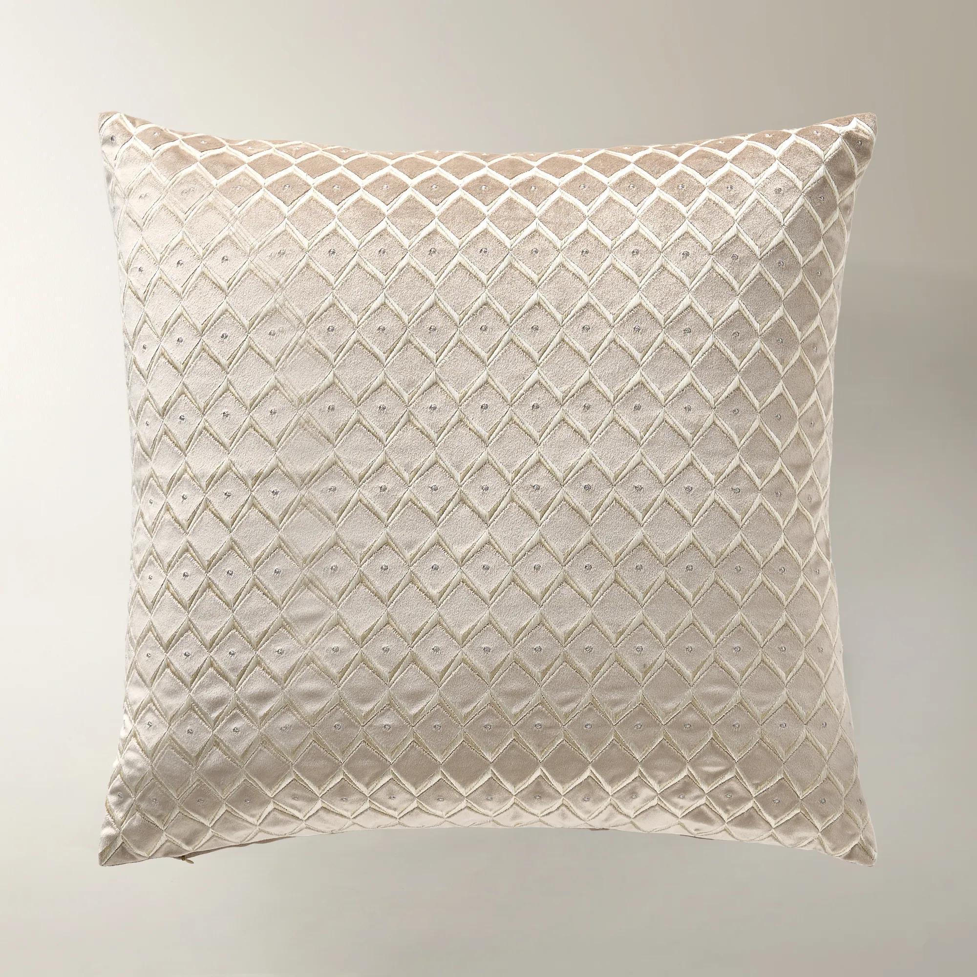 Boucard Diamond Check Embroidered Pillow 22" - Taupe