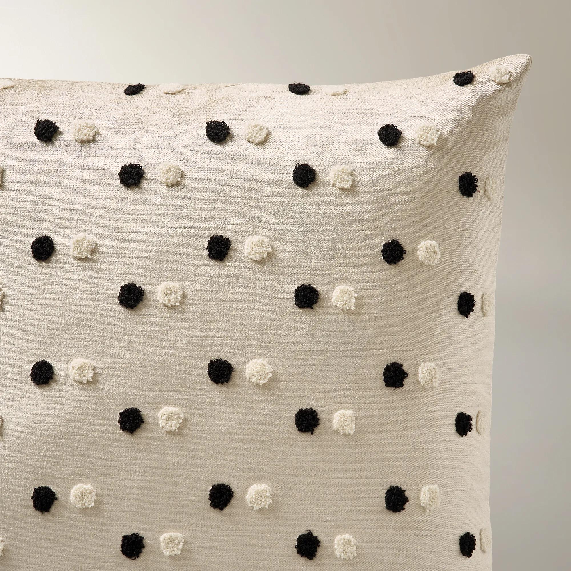 Dionne Polka Dot Embroidered Pillow 22" - Platinum Taupe