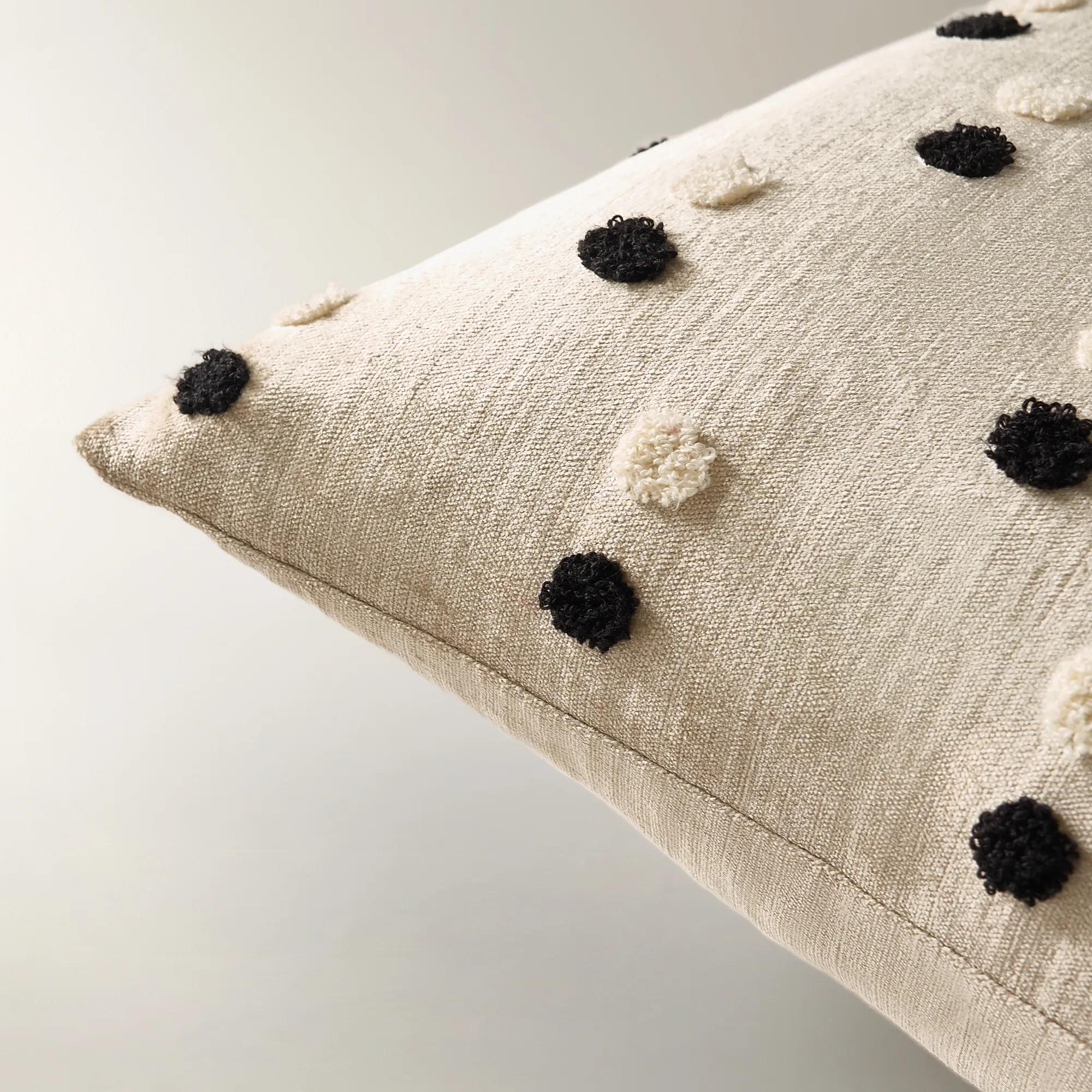 Dionne Polka Dot Embroidered Pillow 22" - Platinum Taupe