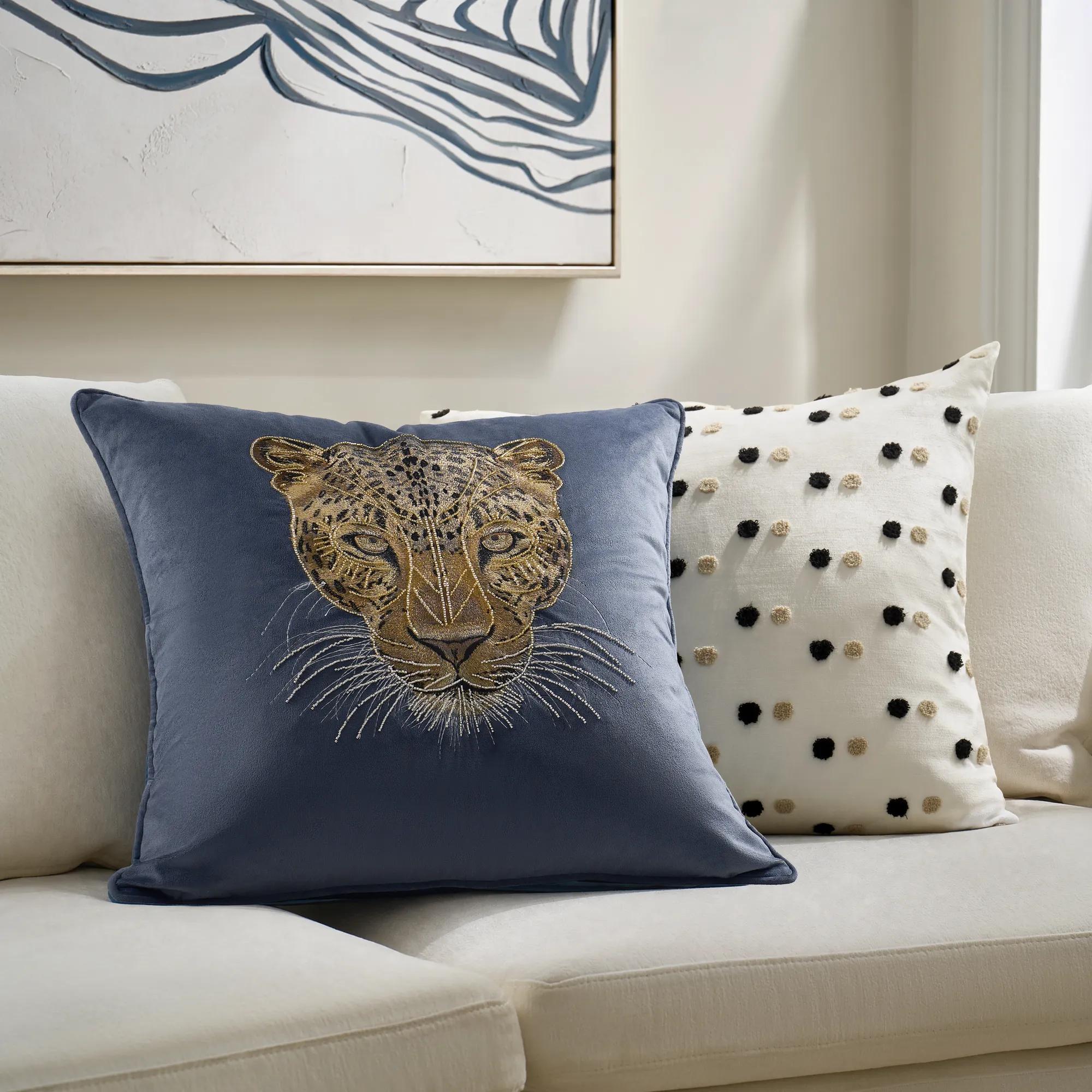 Namir Embroidered Velvet Pillow 22" - Dusty Blue