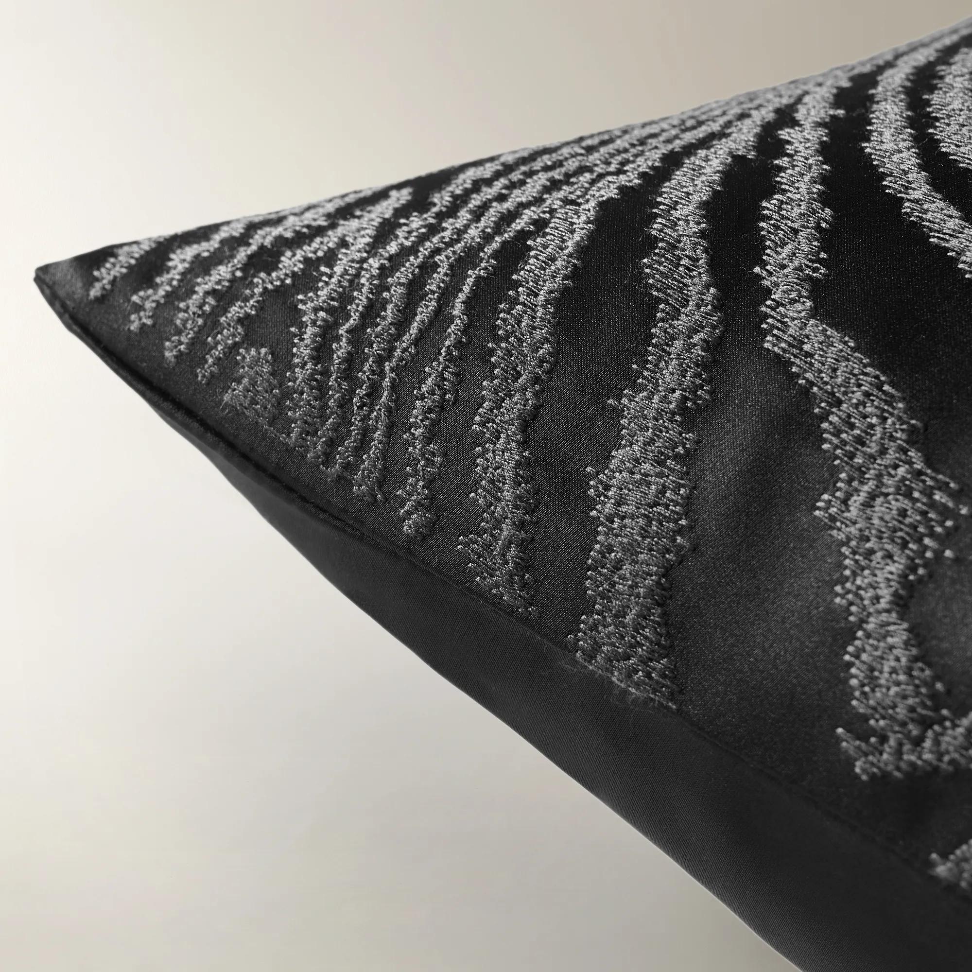 Moiré Embroidered Pillow 22" - Black