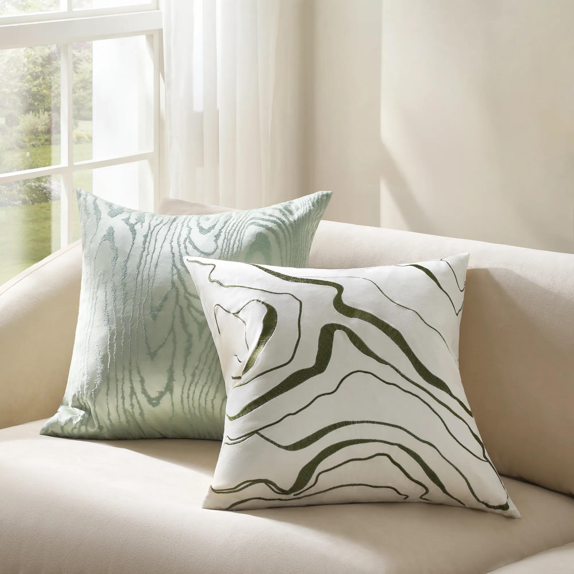 Moiré Embroidered Pillow 22" - Sea Glass