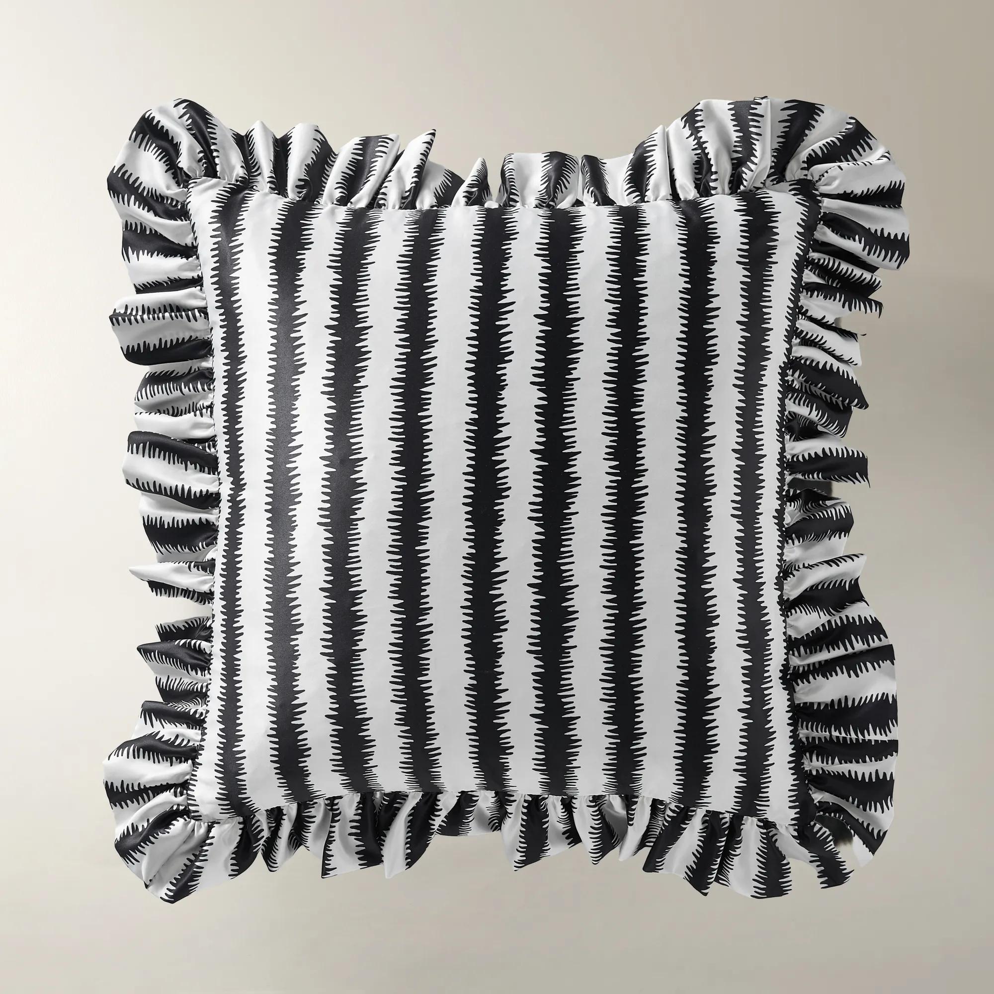 Talia Striped Ruffle Pillow 20" - Black/White