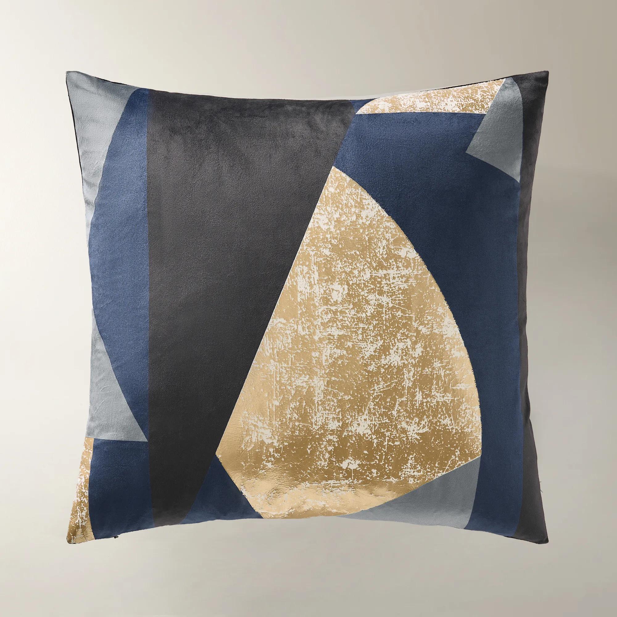 Niko Abstract Metallic Pillow 22" - Dusty Blue/Black/Gold
