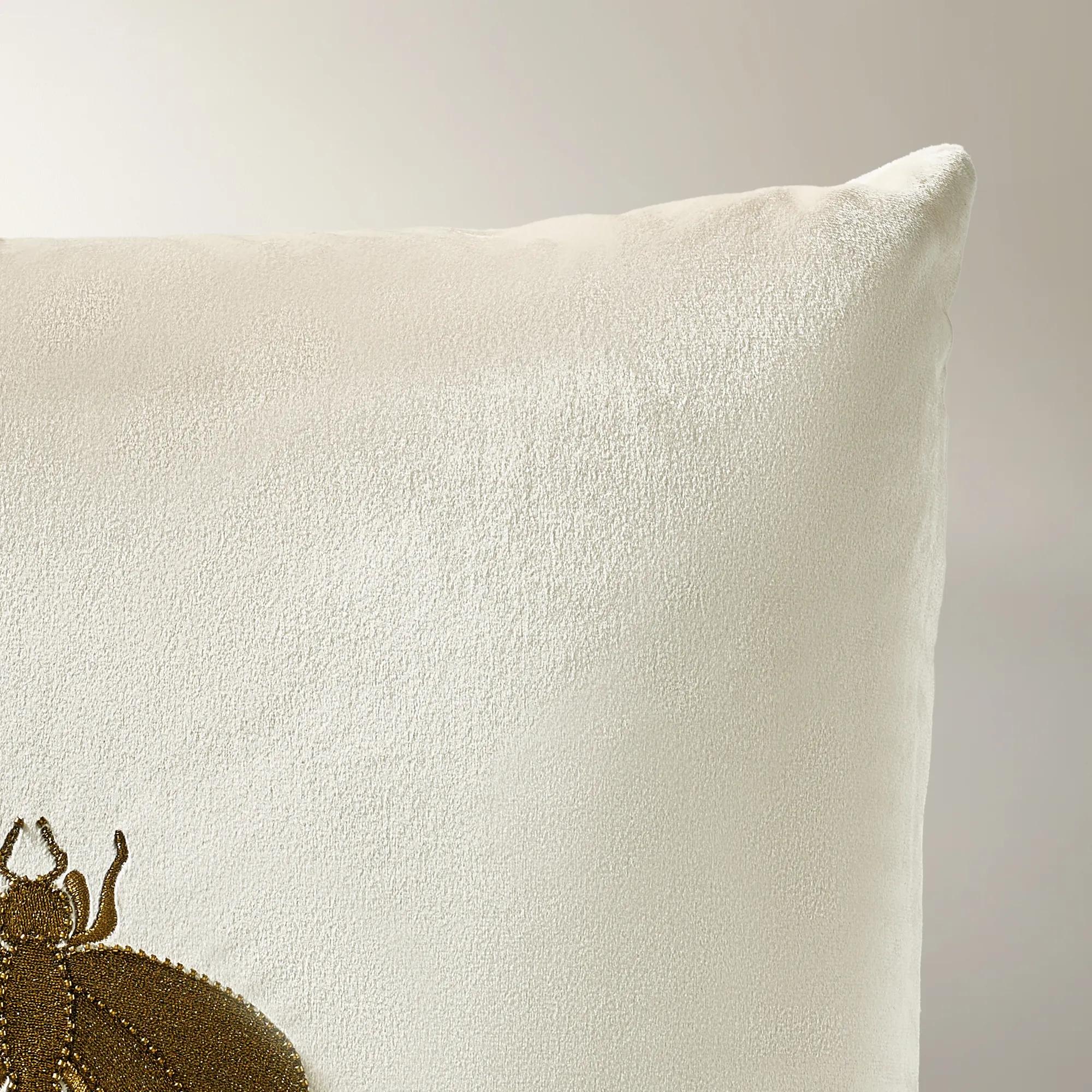 Bee Embroidered Velvet Pillow 20" - Cloud/Bronze