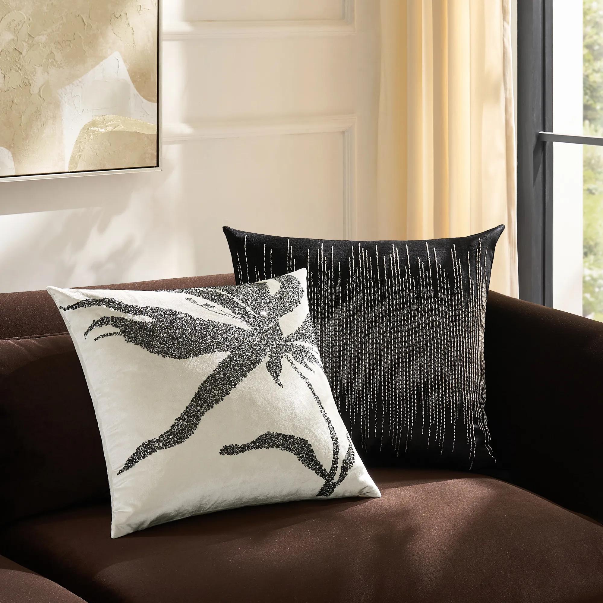 Leita Embellished Velvet Pillow 20" - Graphite/Cloud