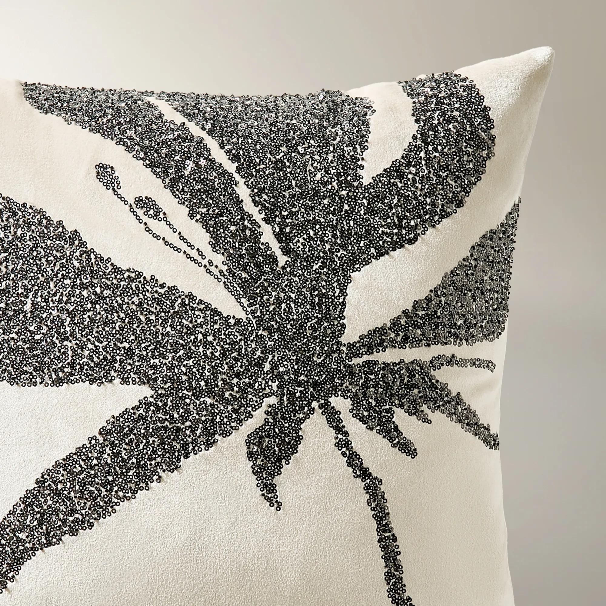 Leita Embellished Velvet Pillow 20" - Graphite/Cloud