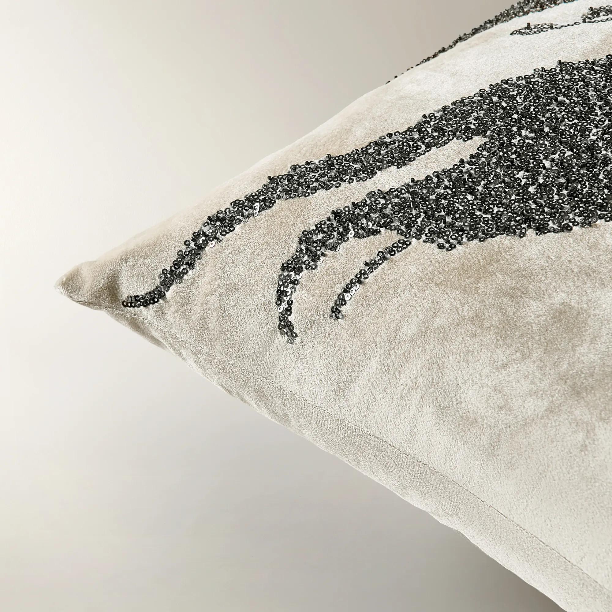 Leita Embellished Velvet Pillow 20" - Graphite/Cloud