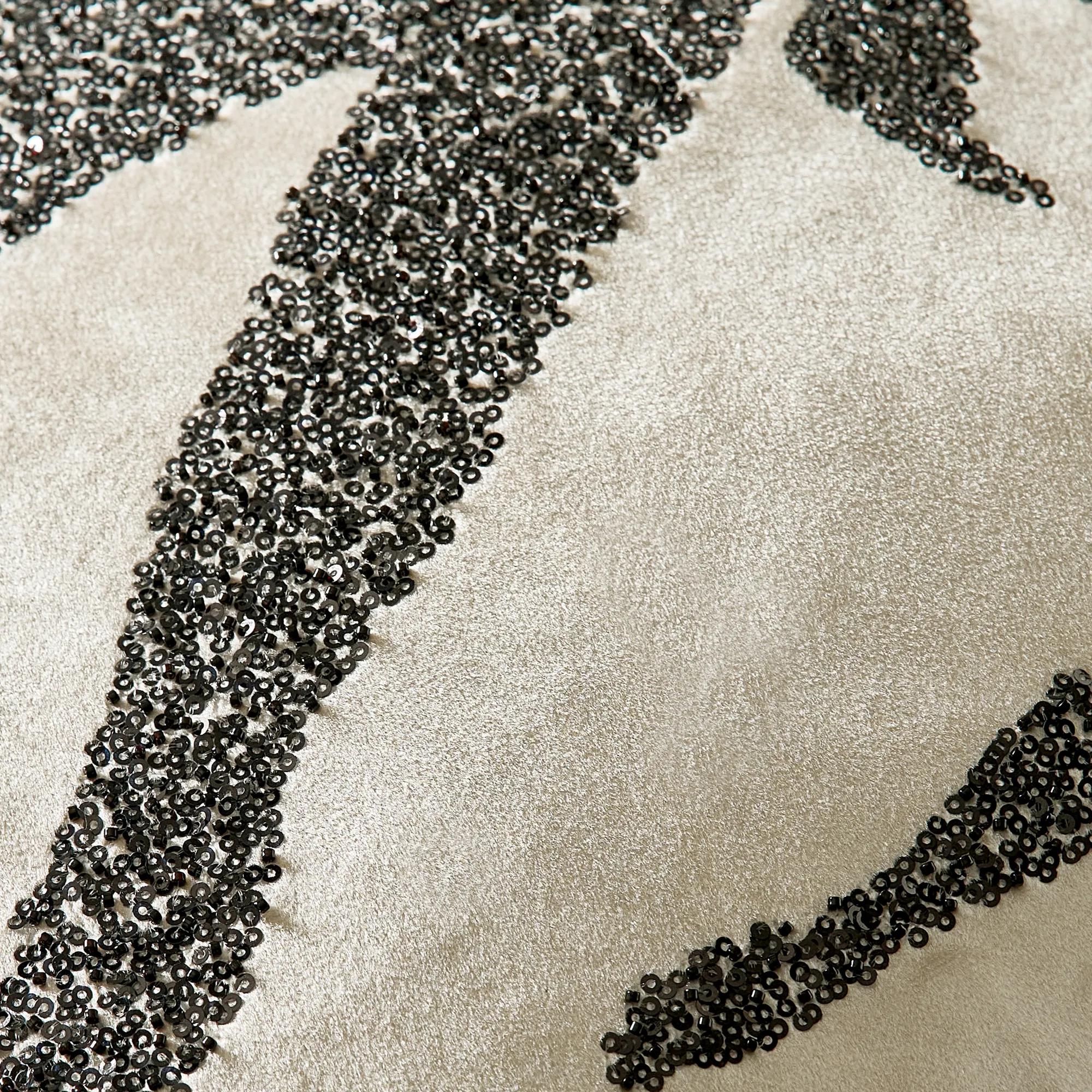 Leita Embellished Velvet Pillow 20" - Graphite/Cloud