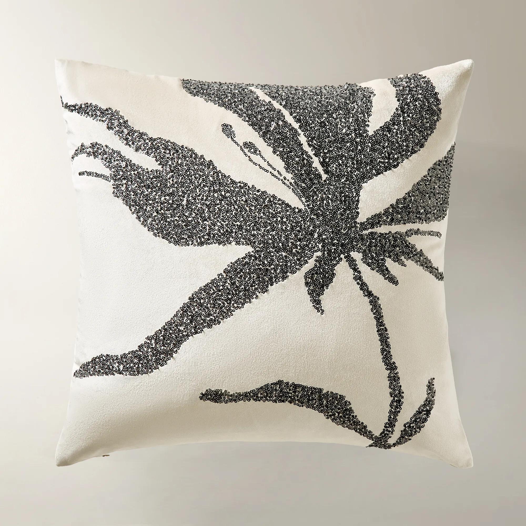 Leita Embellished Velvet Pillow 20" - Graphite/Cloud