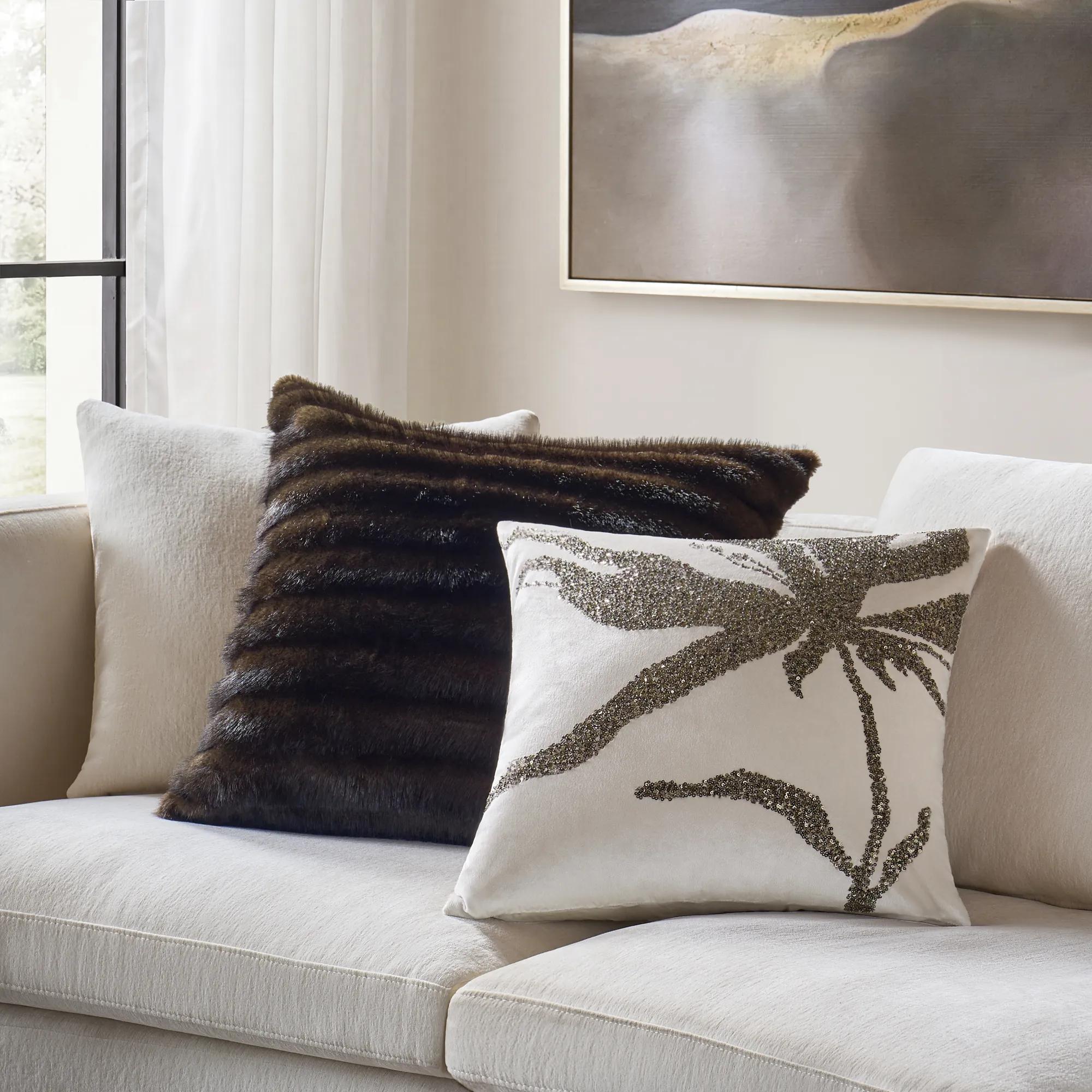 Leita Embellished Velvet Pillow 20" -Bronze/Cloud