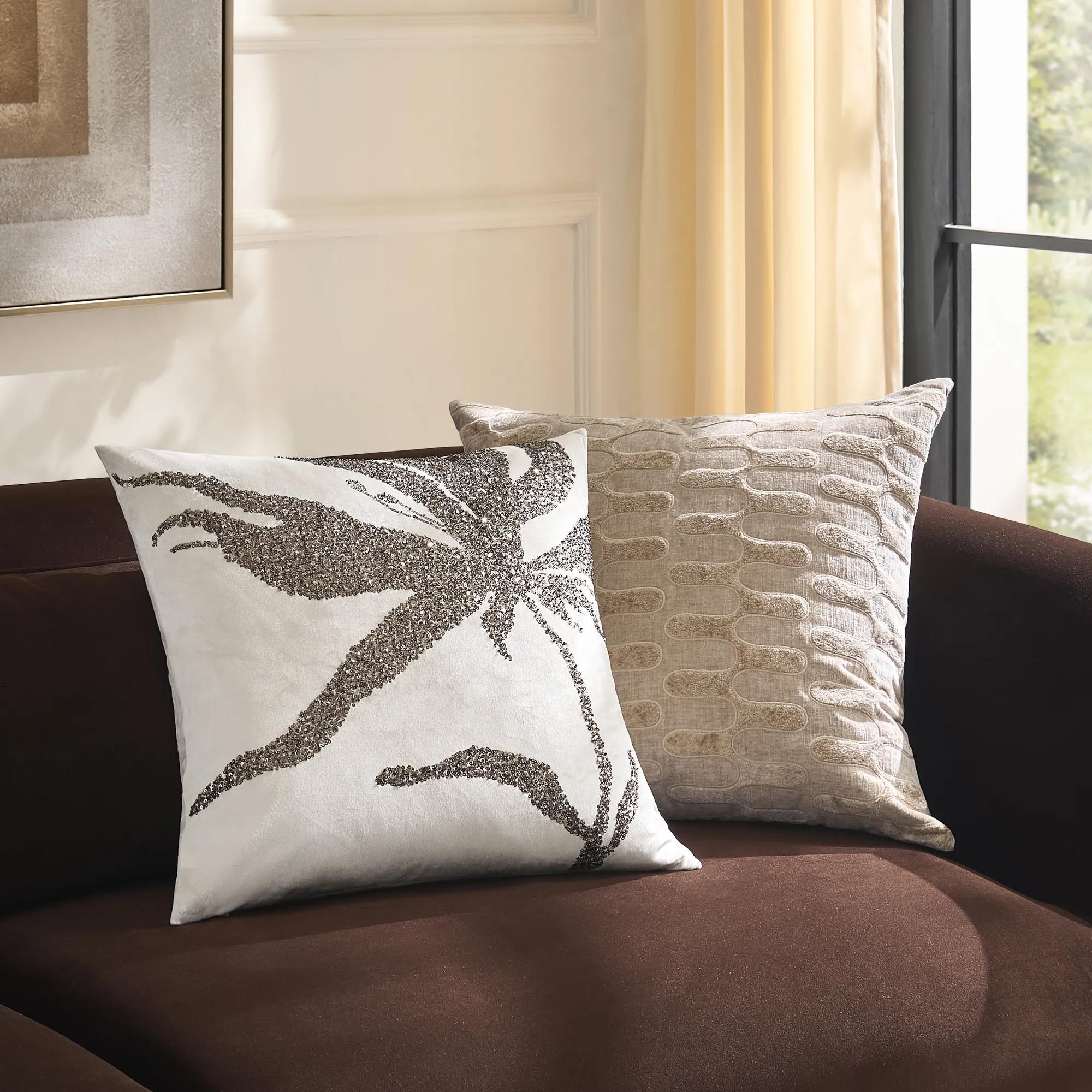 Leita Embellished Velvet Pillow 20" -Bronze/Cloud