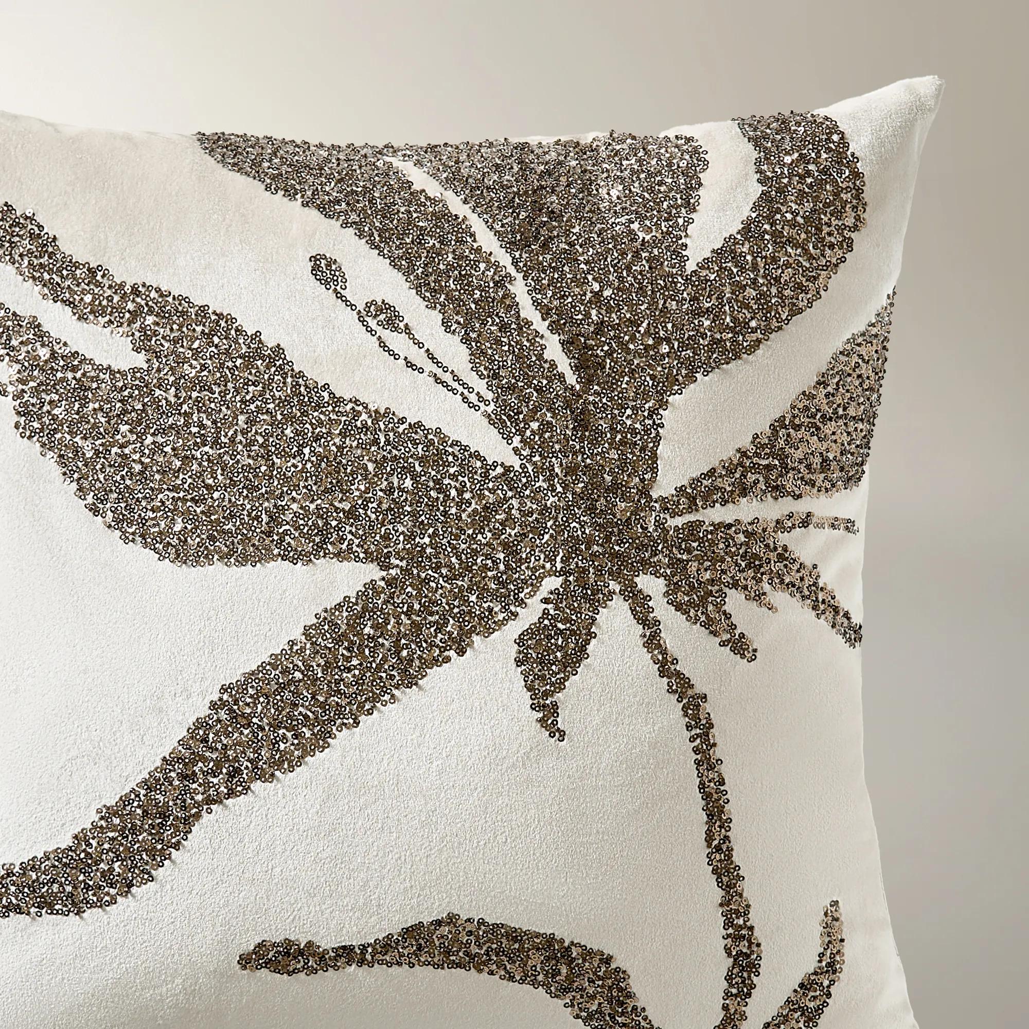 Leita Embellished Velvet Pillow 20" -Bronze/Cloud