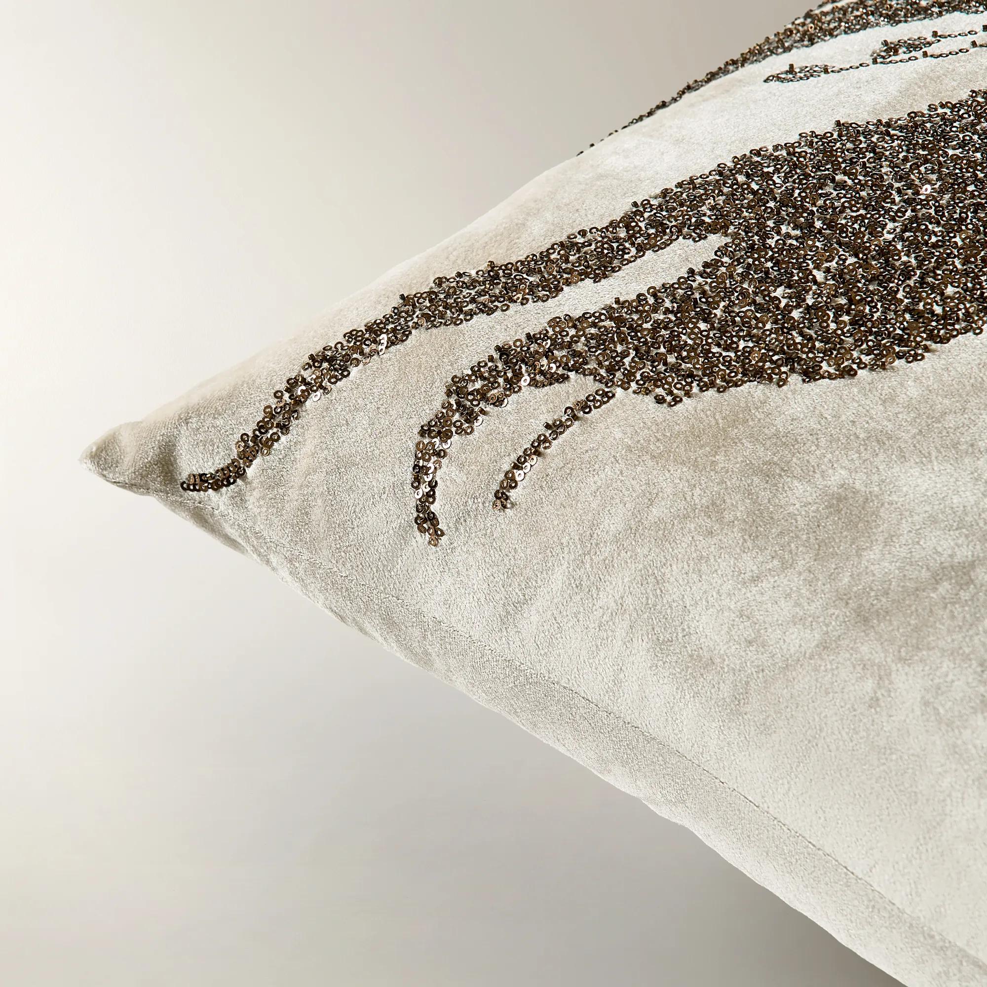 Leita Embellished Velvet Pillow 20" -Bronze/Cloud