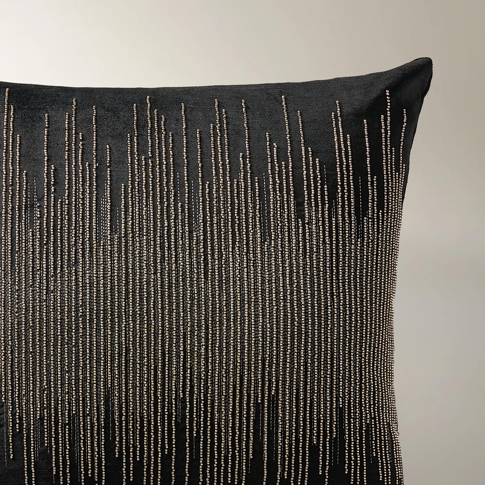 Voie Beaded Velvet Pillow 22" - Black/Champagne