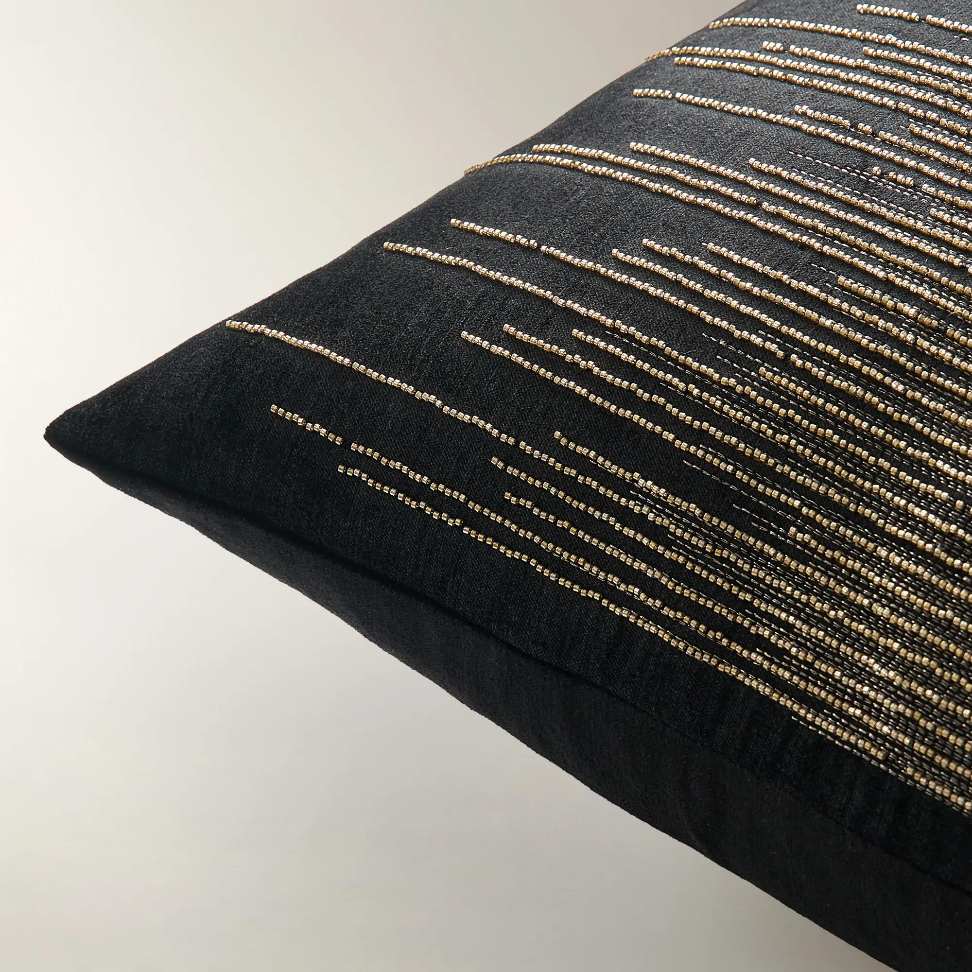 Voie Beaded Velvet Pillow 22" - Black/Champagne