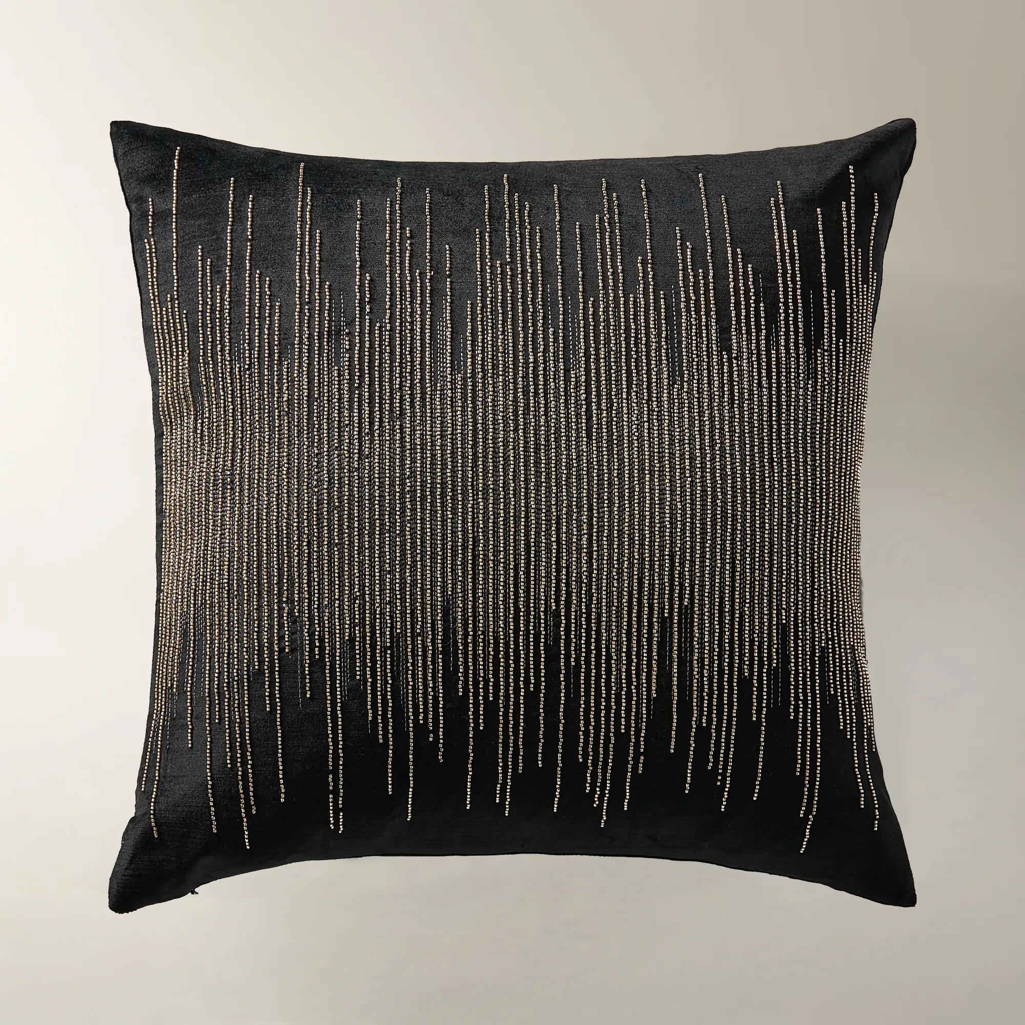 Voie Beaded Velvet Pillow 22" - Black/Champagne