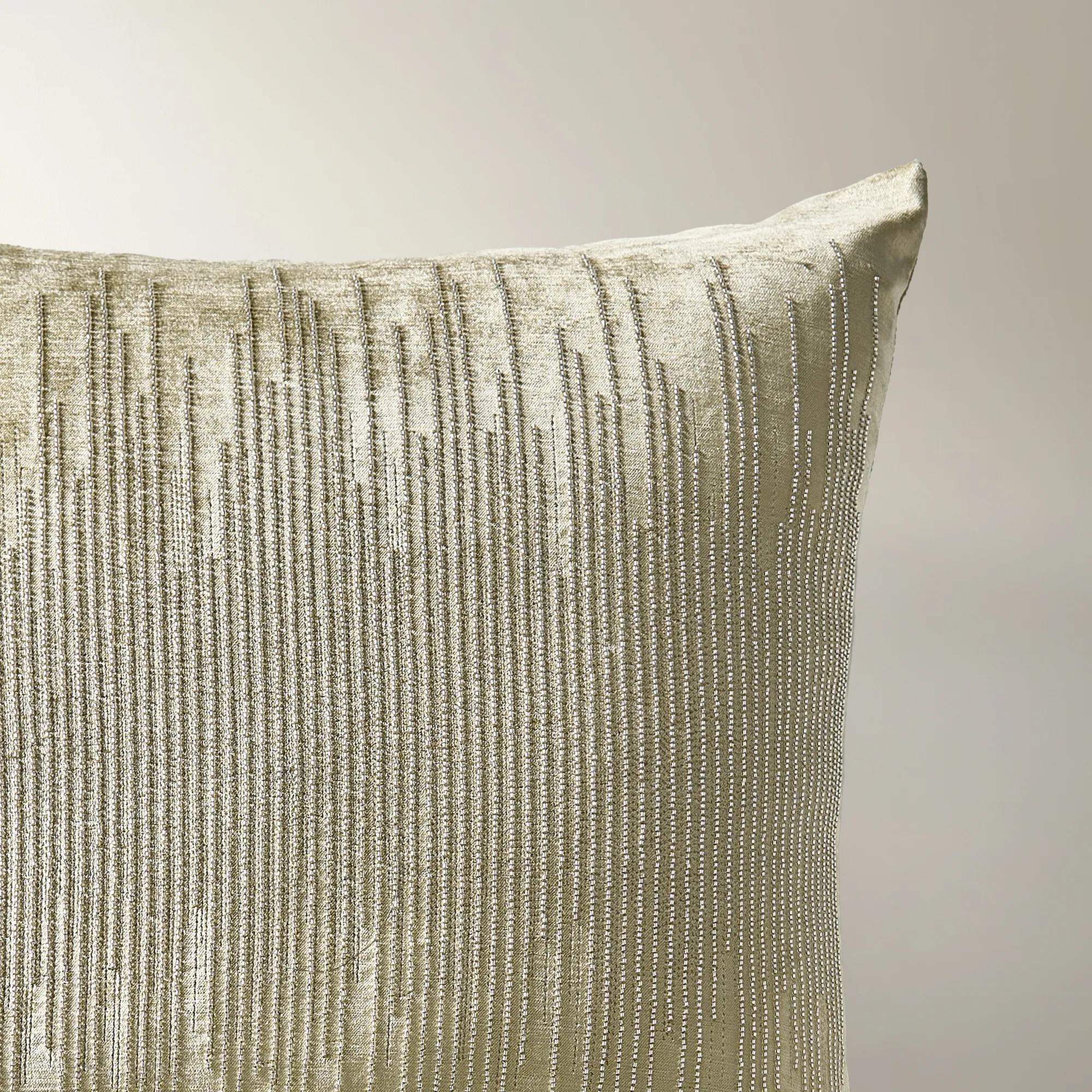Voie Beaded Velvet Pillow 22" - Champagne Gold/Silver