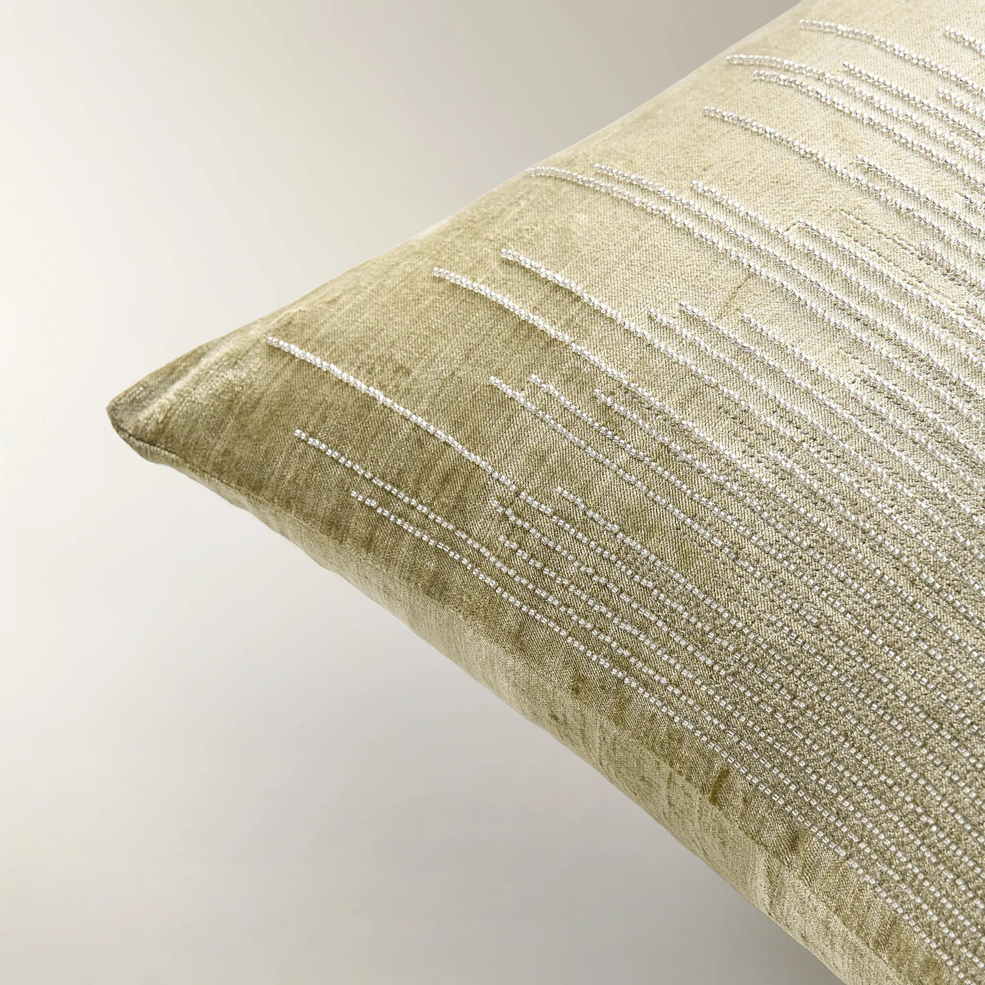 Voie Beaded Velvet Pillow 22" - Champagne Gold/Silver