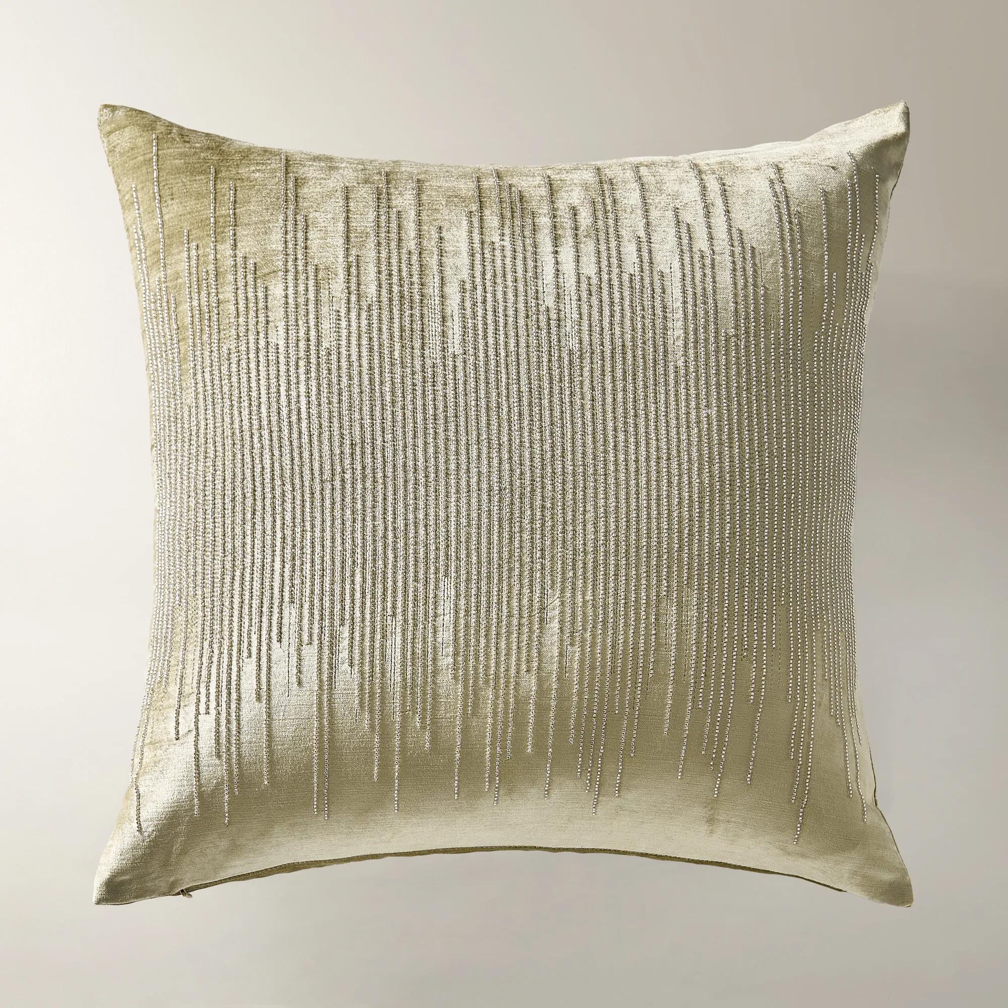 Voie Beaded Velvet Pillow 22" - Champagne Gold/Silver