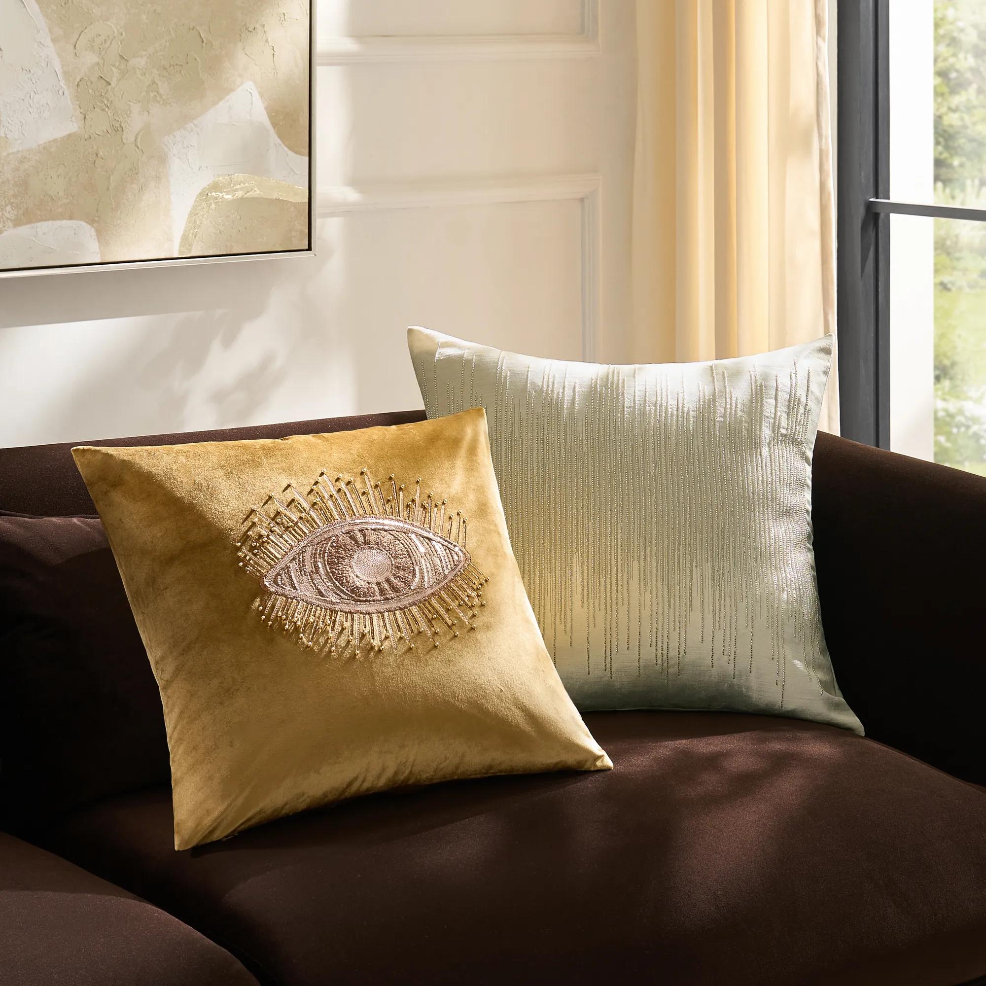 Voie Beaded Velvet Pillow 22" - Cloud/Silver