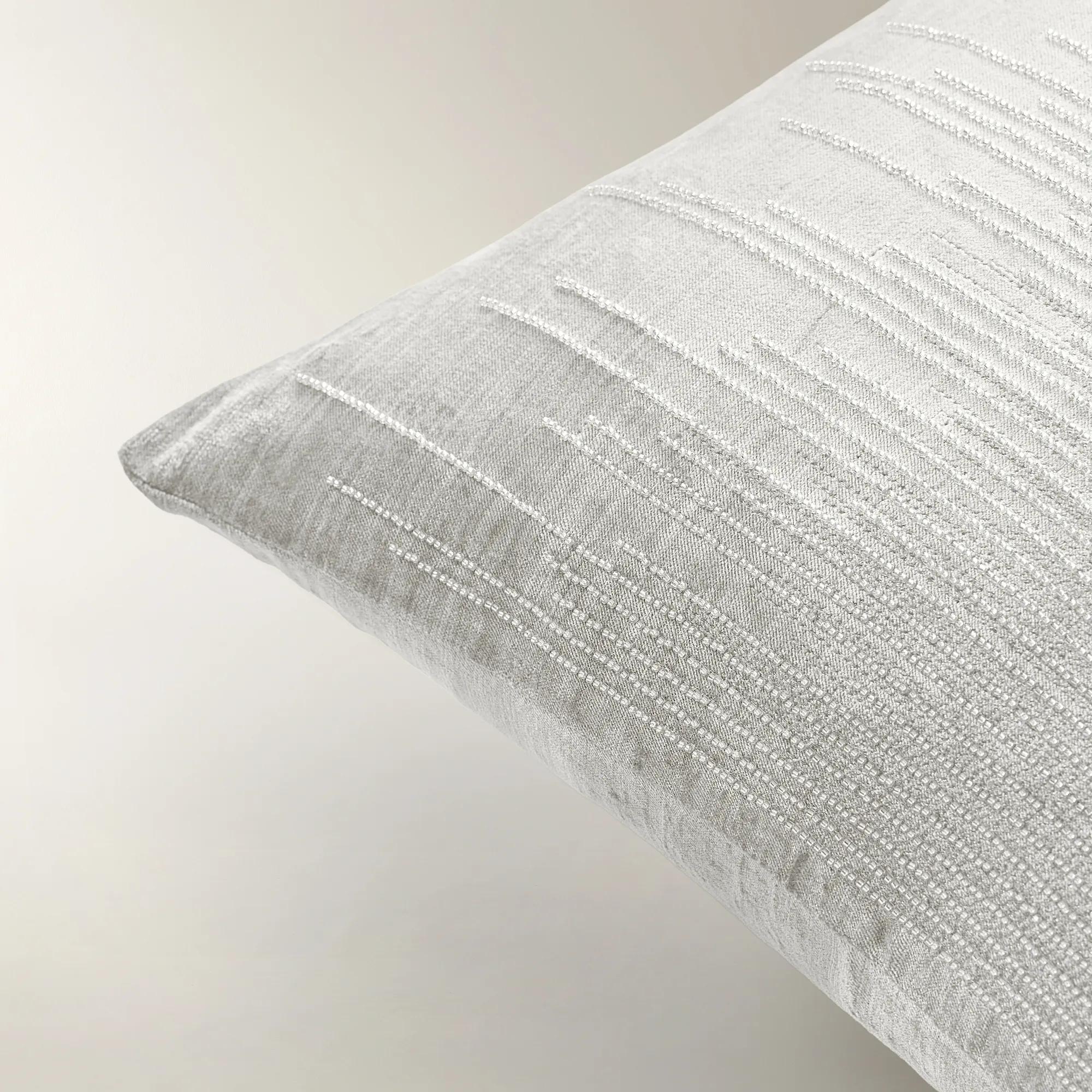 Voie Beaded Velvet Pillow 22" - Cloud/Silver