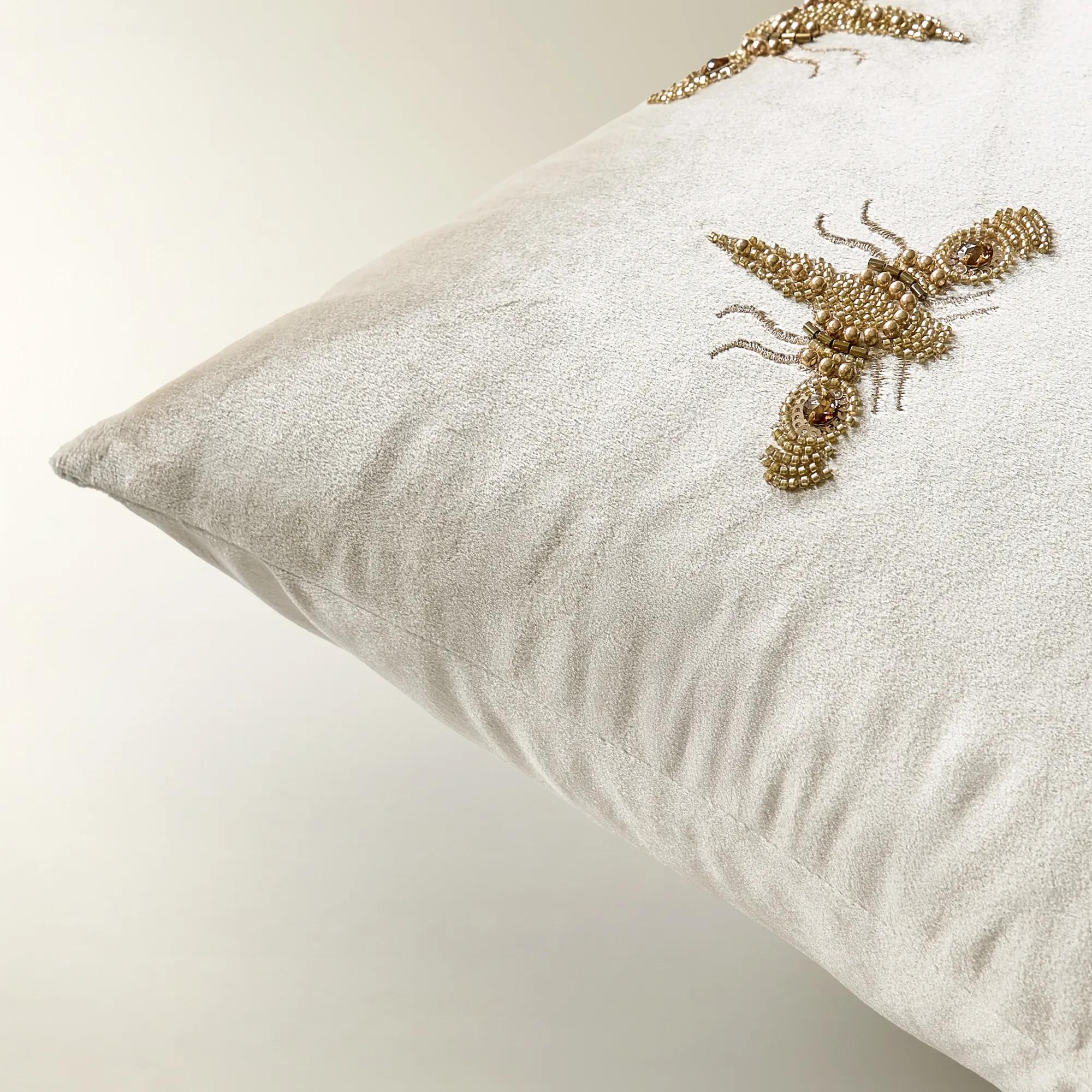 Bee Embellished Velvet Lumbar 14" x 20" - Cloud/Bronze