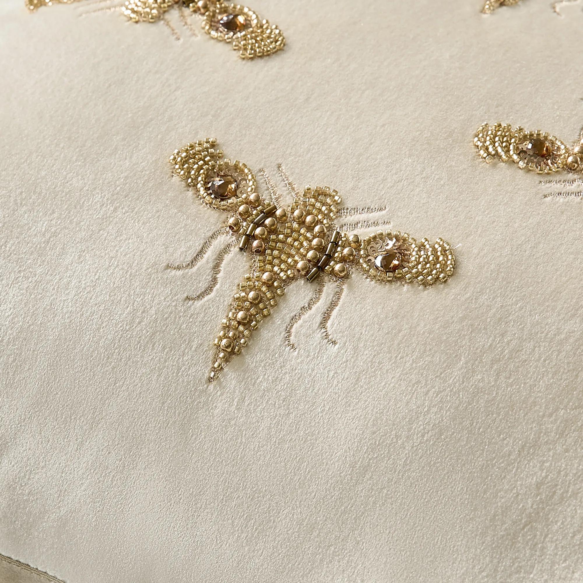 Bee Embellished Velvet Lumbar 14" x 20" - Cloud/Bronze
