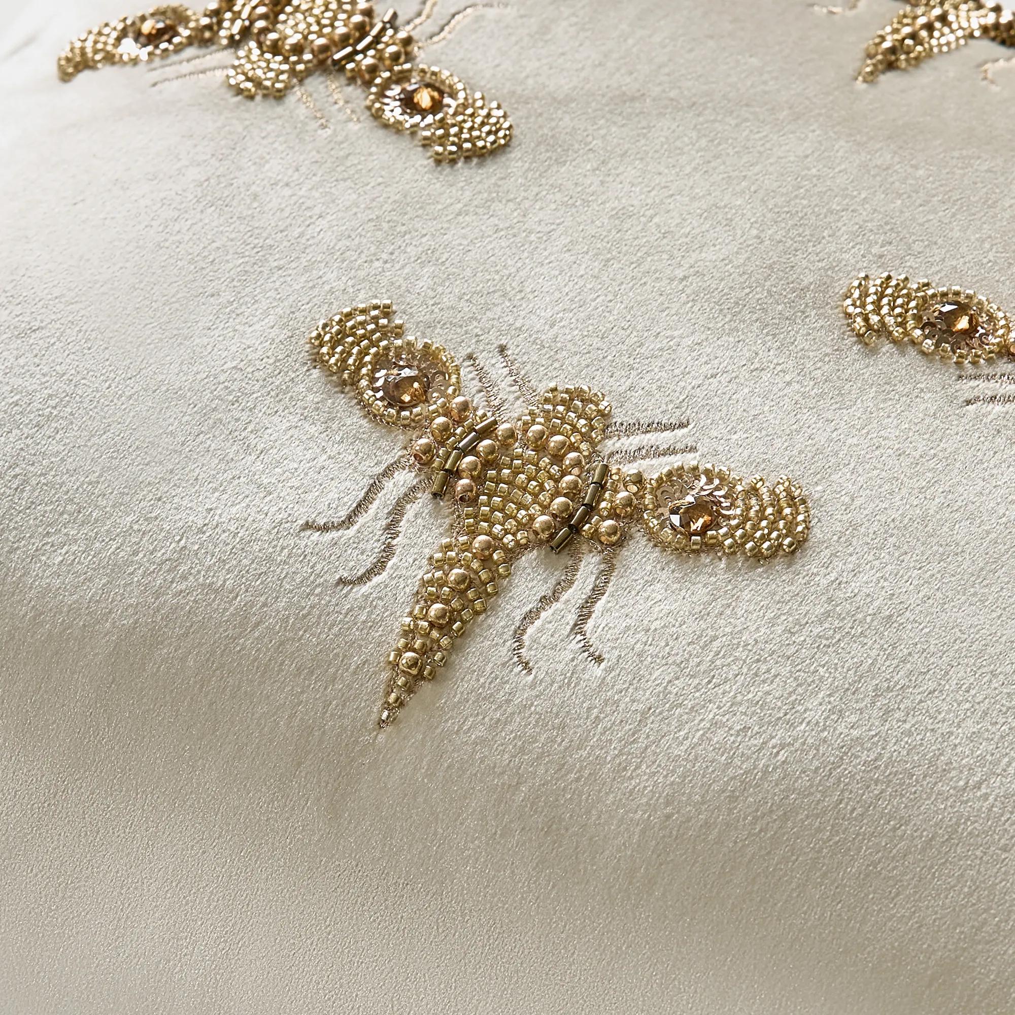 Bee Embellished Velvet Lumbar 14" x 20" - Cloud/Bronze