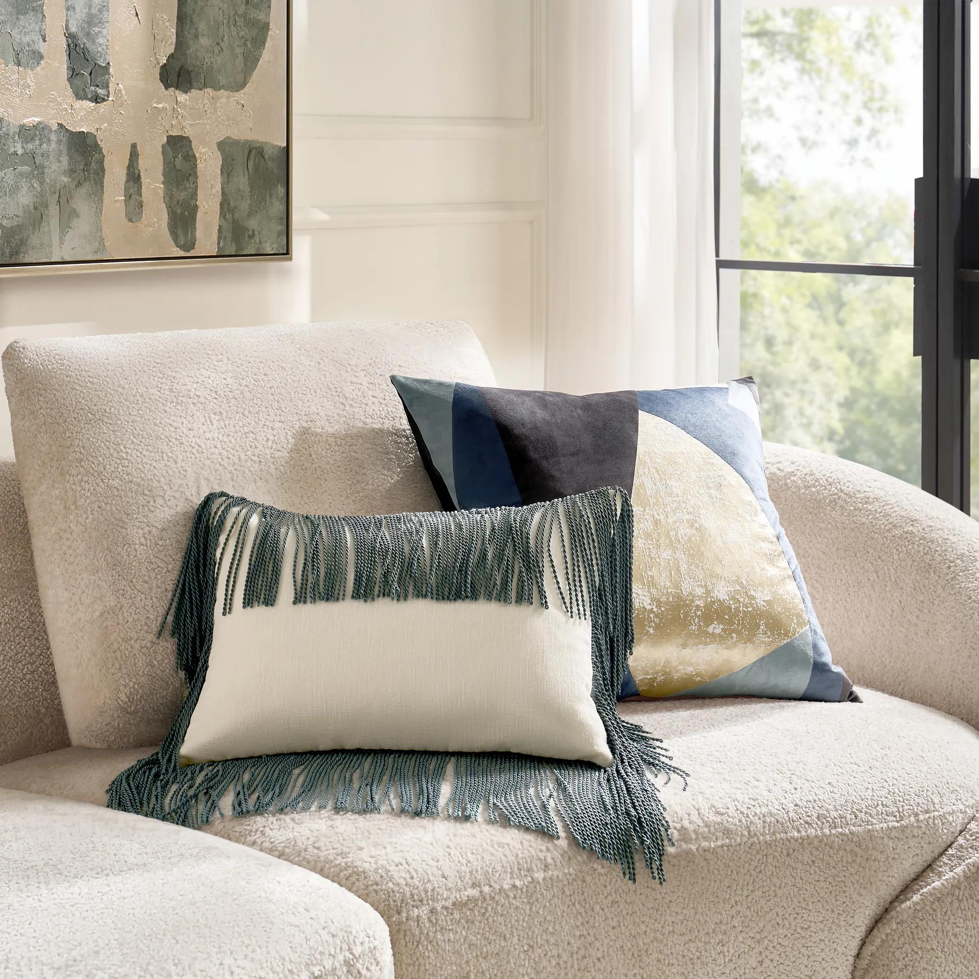 Fia Rope Fringe Lumbar 14"x 20" - Deep Teal/Ivory