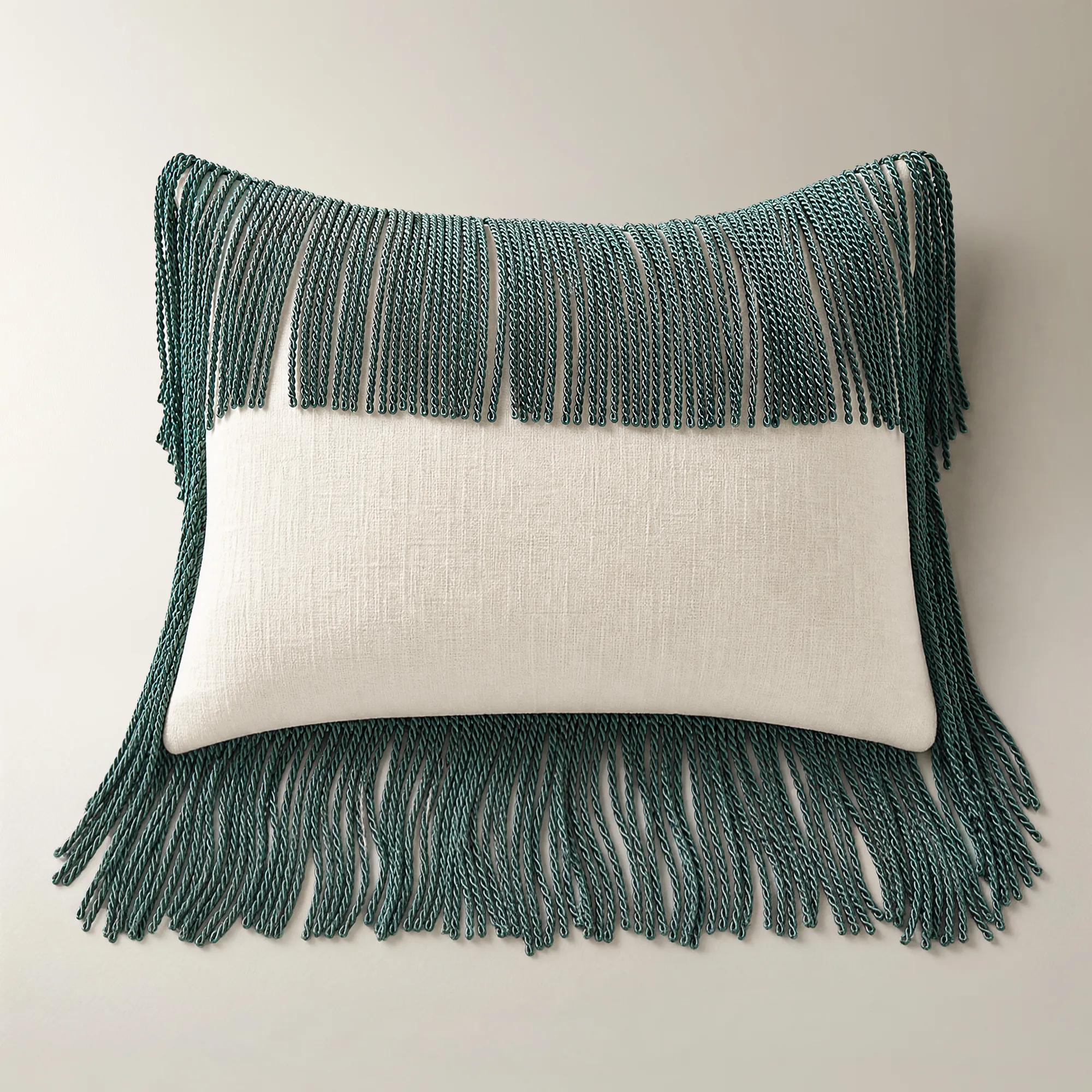 Fia Rope Fringe Lumbar 14"x 20" - Deep Teal/Ivory