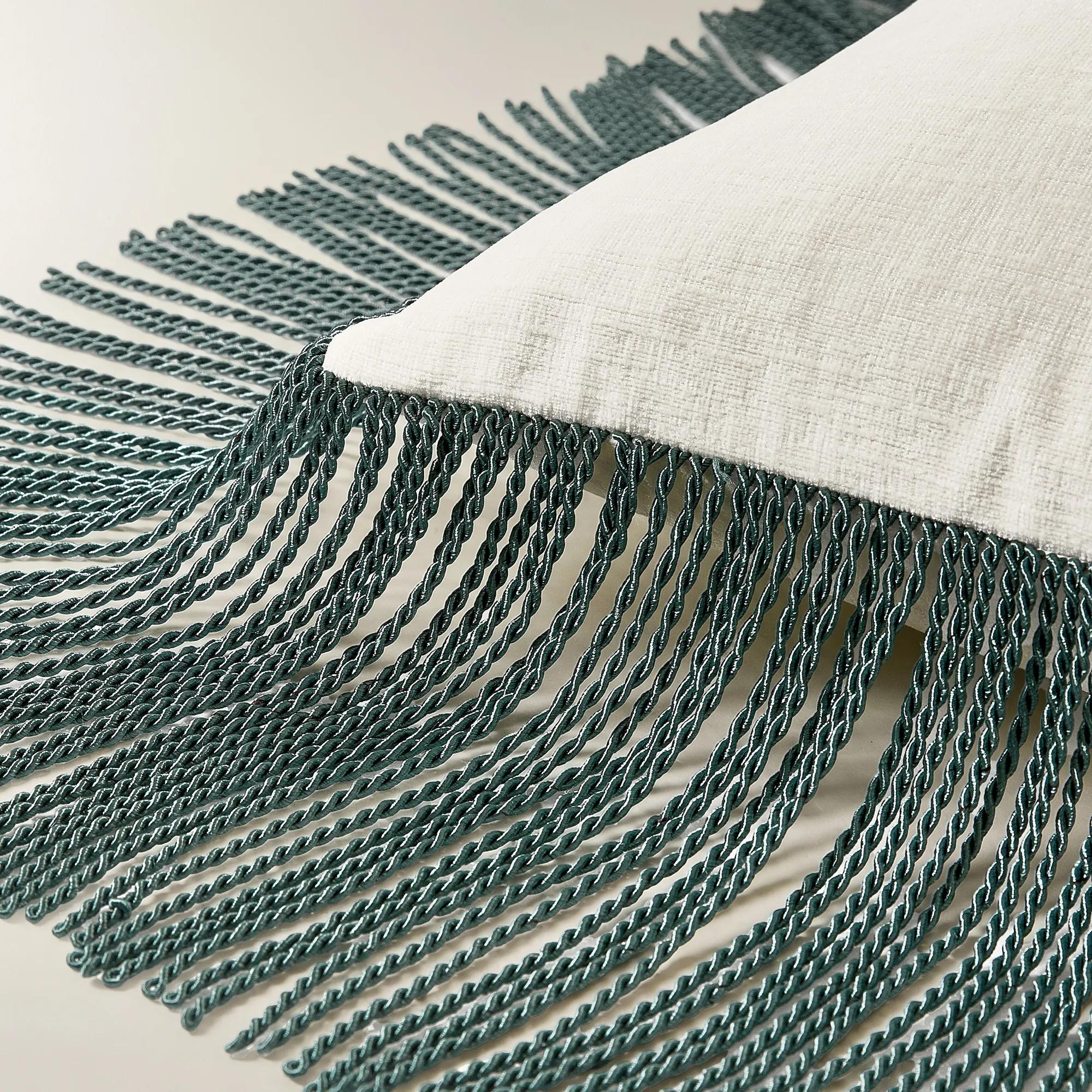 Fia Rope Fringe Lumbar 14"x 20" - Deep Teal/Ivory