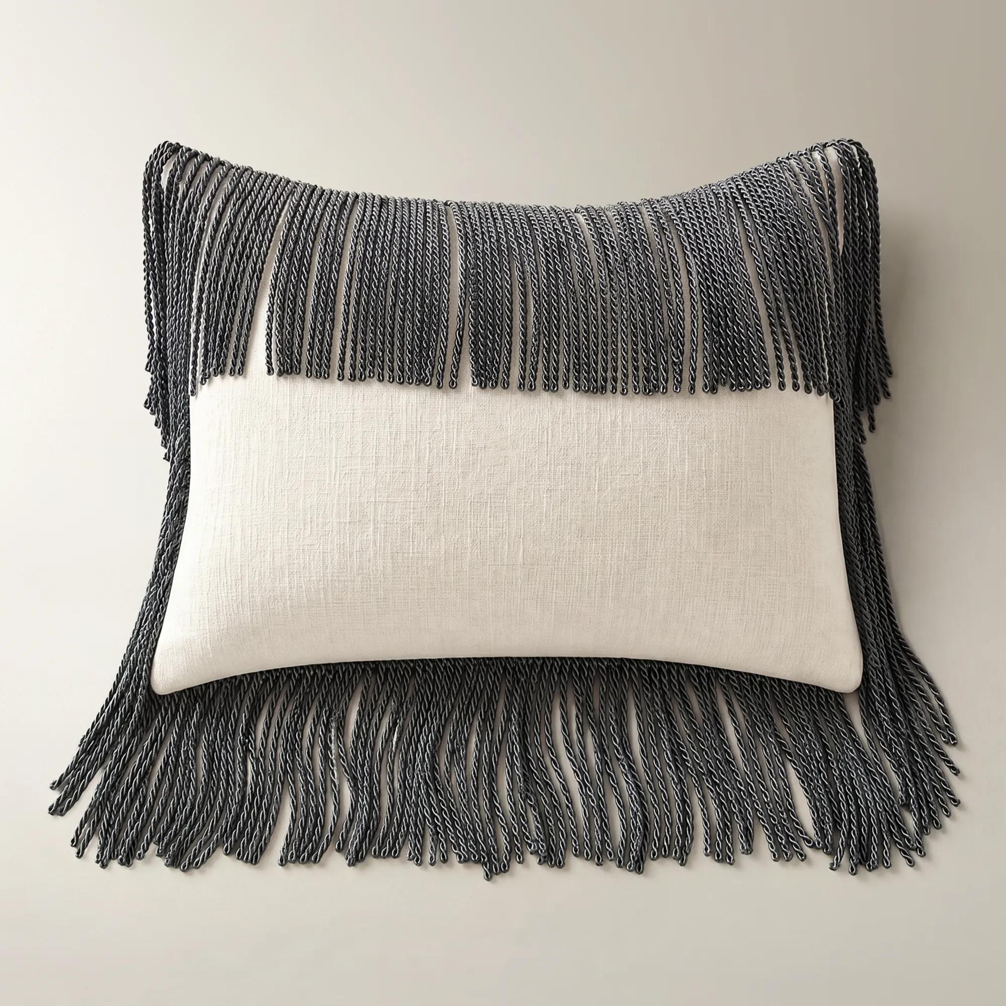 Fia Rope Fringe Lumbar 14" x 20" - Charcoal/Ivory