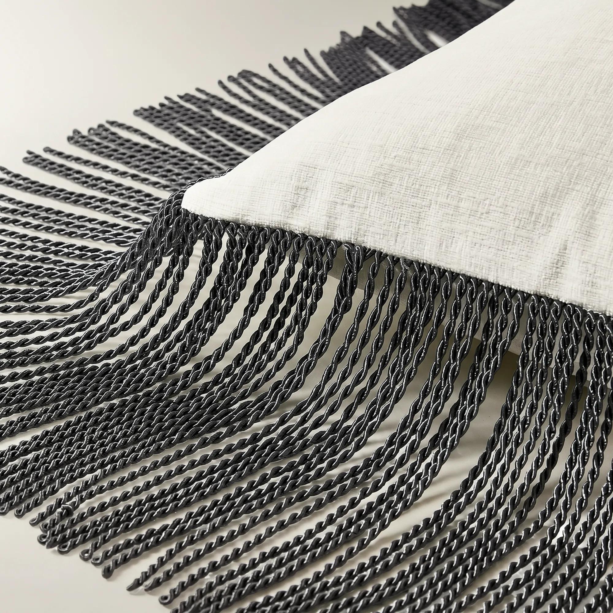 Fia Rope Fringe Lumbar 14" x 20" - Charcoal/Ivory