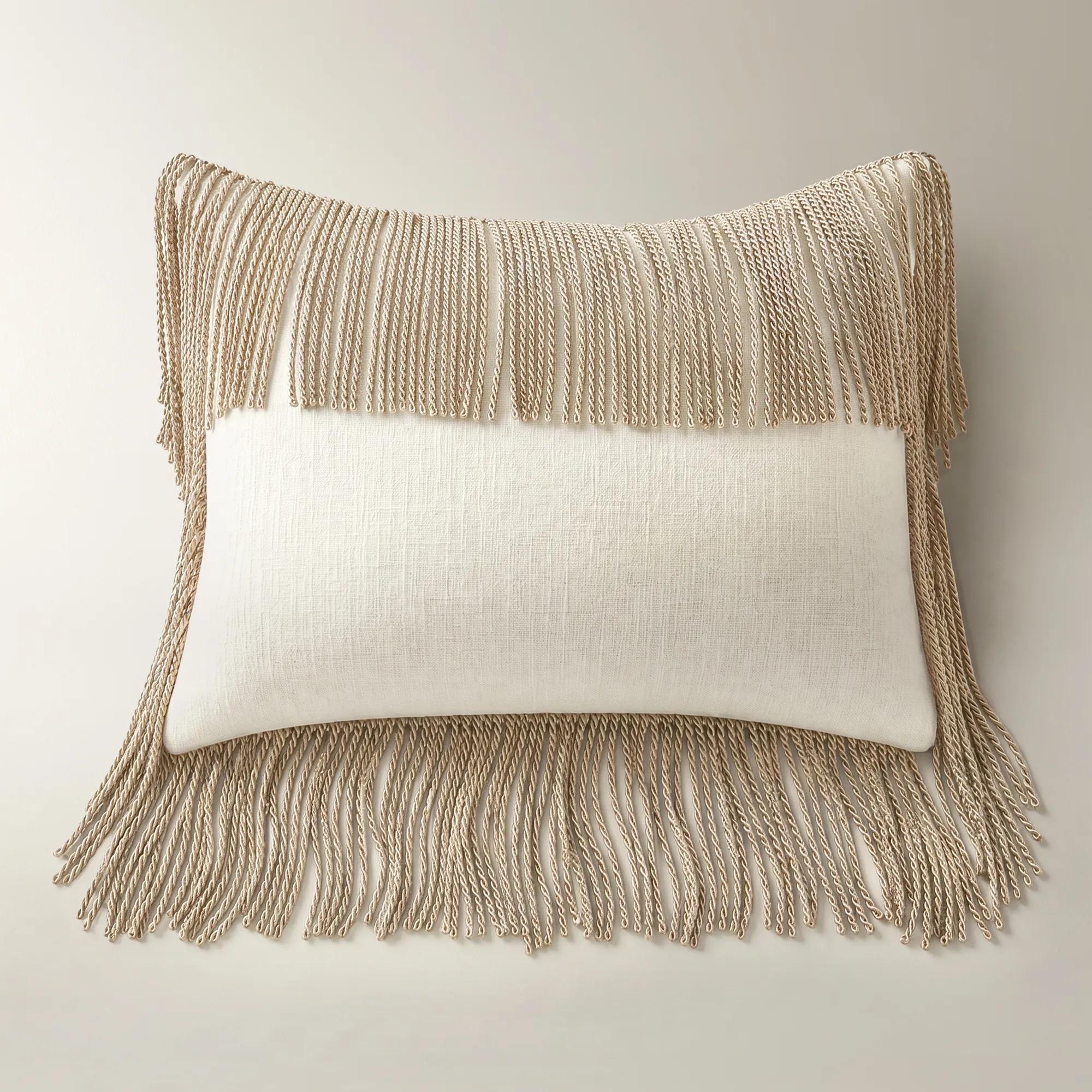 Fia Rope Fringe Lumbar 14"x 20" - Taupe/Ivory