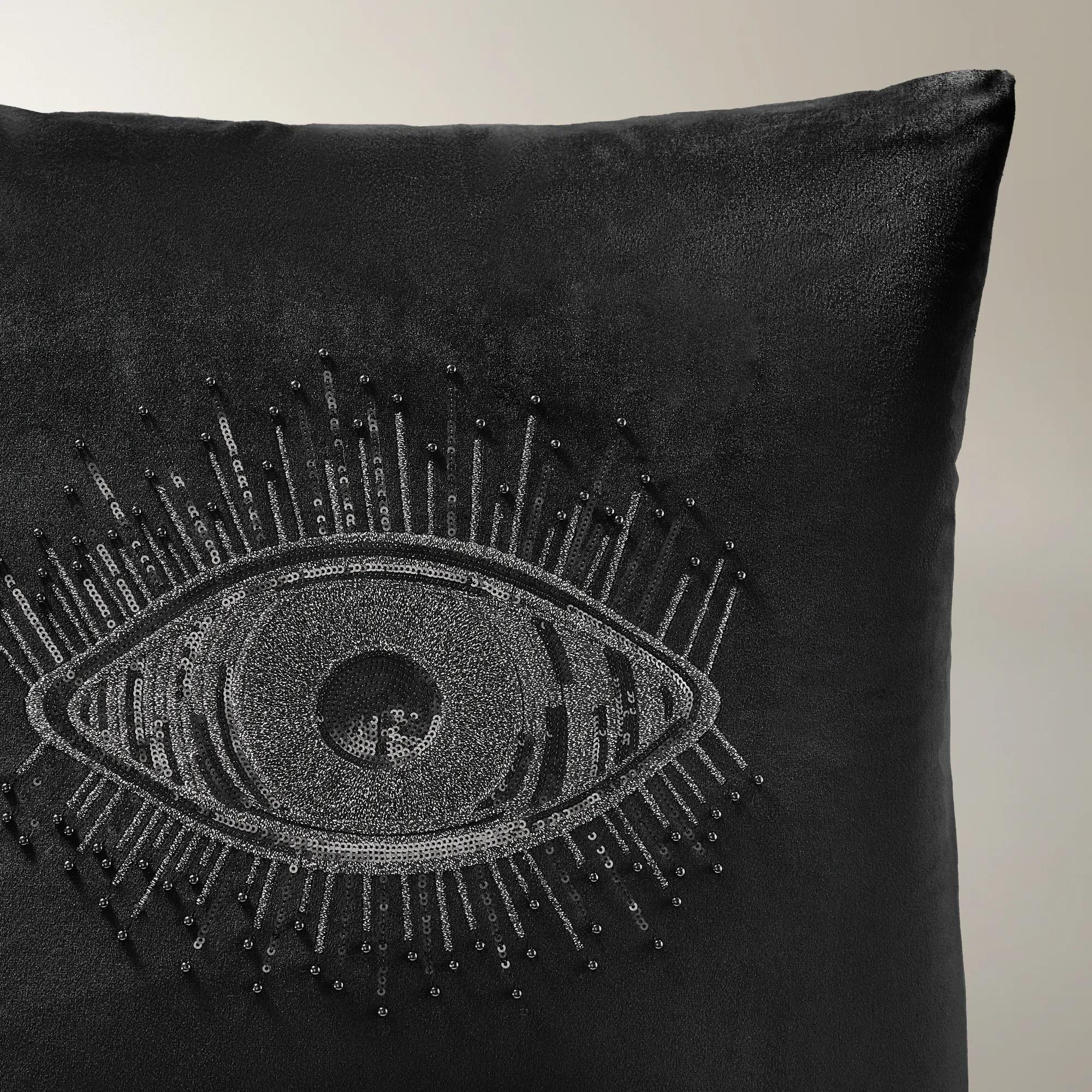 Glam Eye Embellished Velvet Pillow 20" - Black