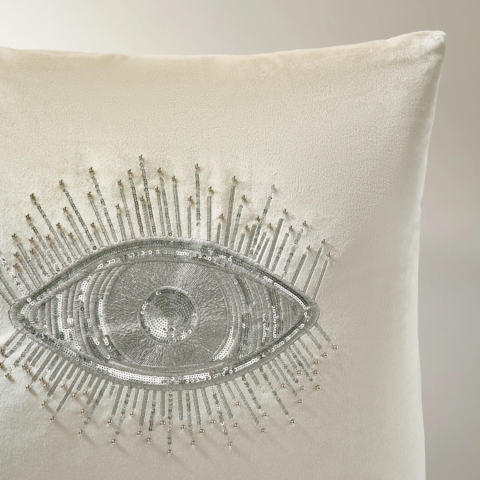 Glam Eye Embellished Velvet Pillow 20" - Alabaster