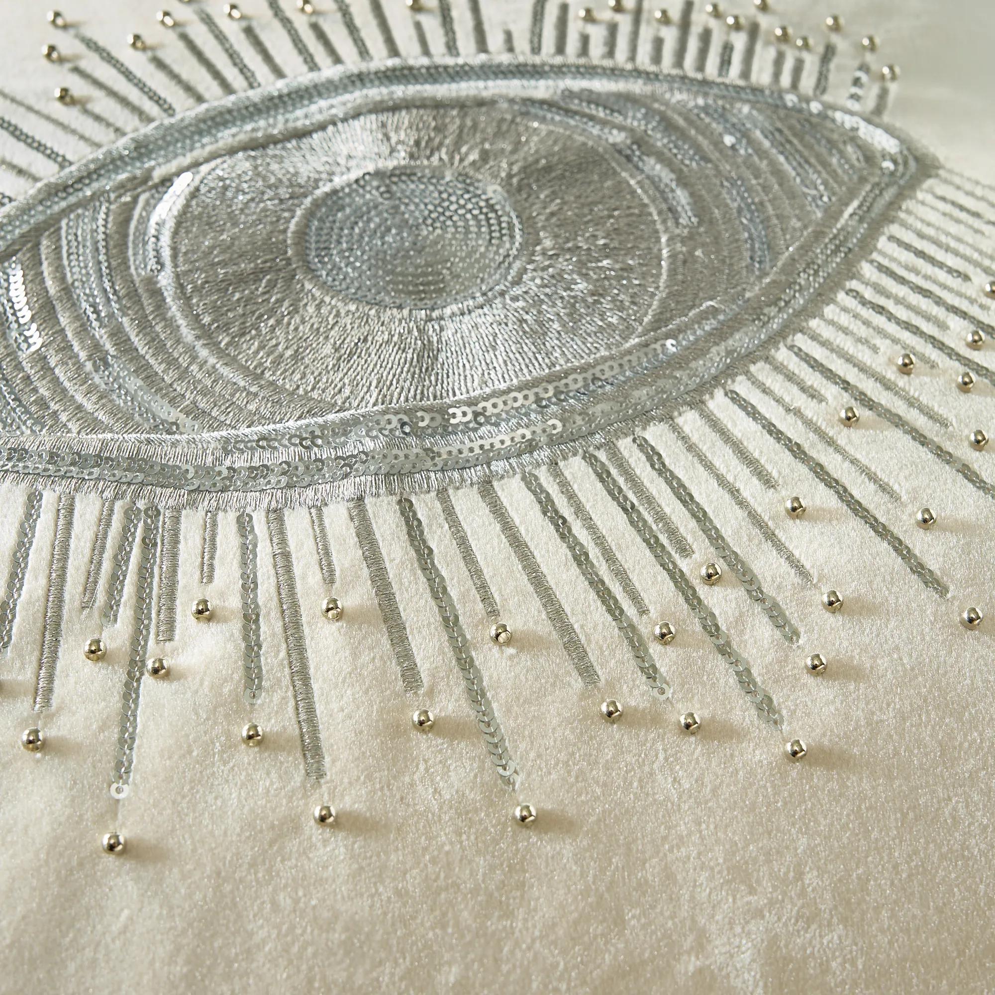 Glam Eye Embellished Velvet Pillow 20" - Alabaster