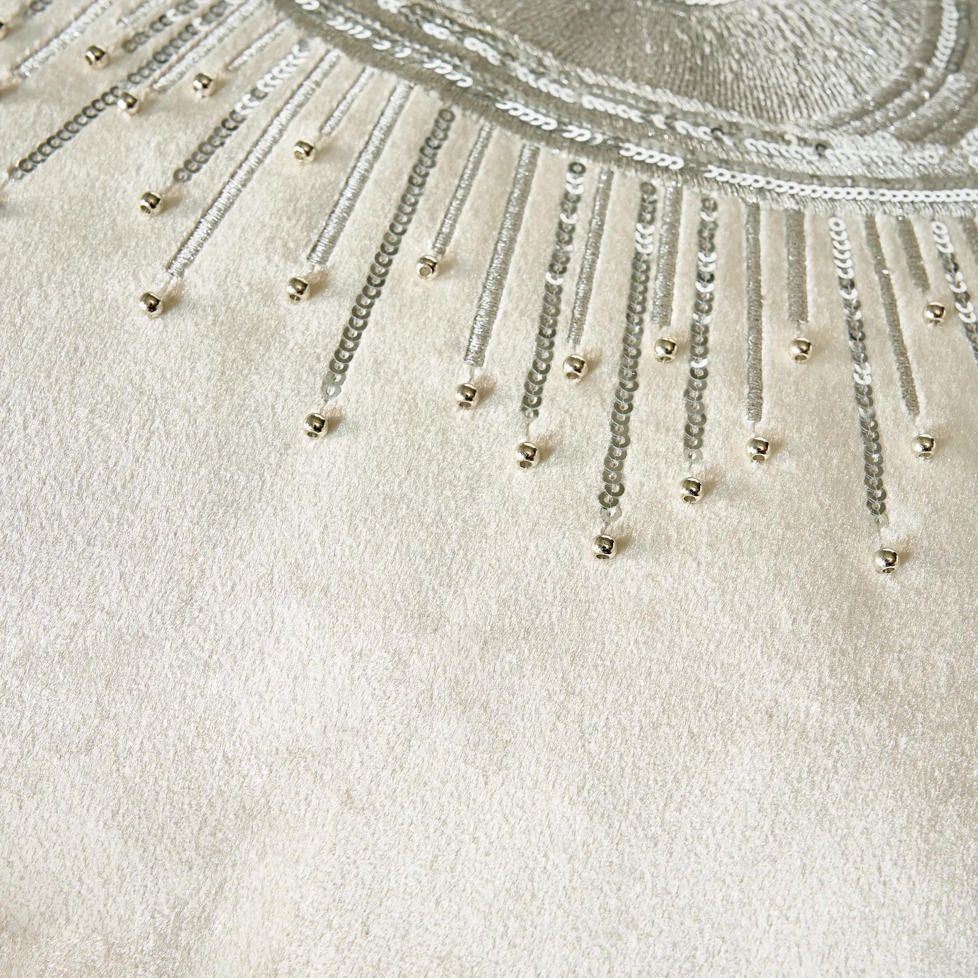 Glam Eye Embellished Velvet Pillow 20" - Alabaster