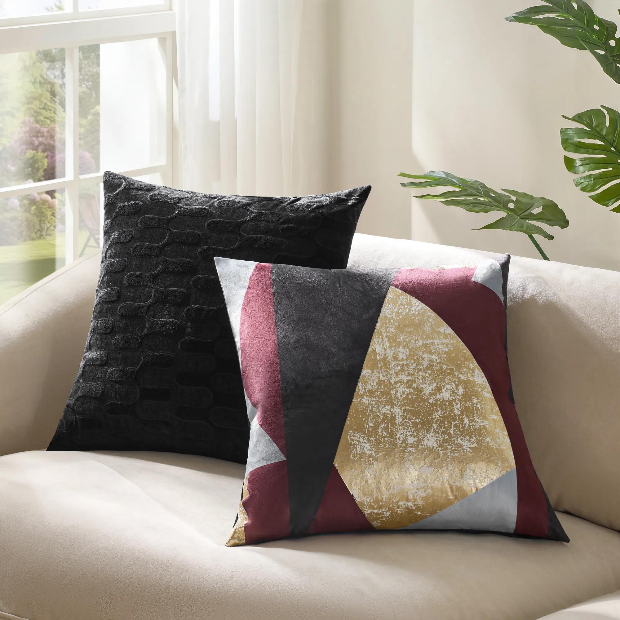 Niko Abstract Metallic Pillow 22" - Fig/Black/Gold
